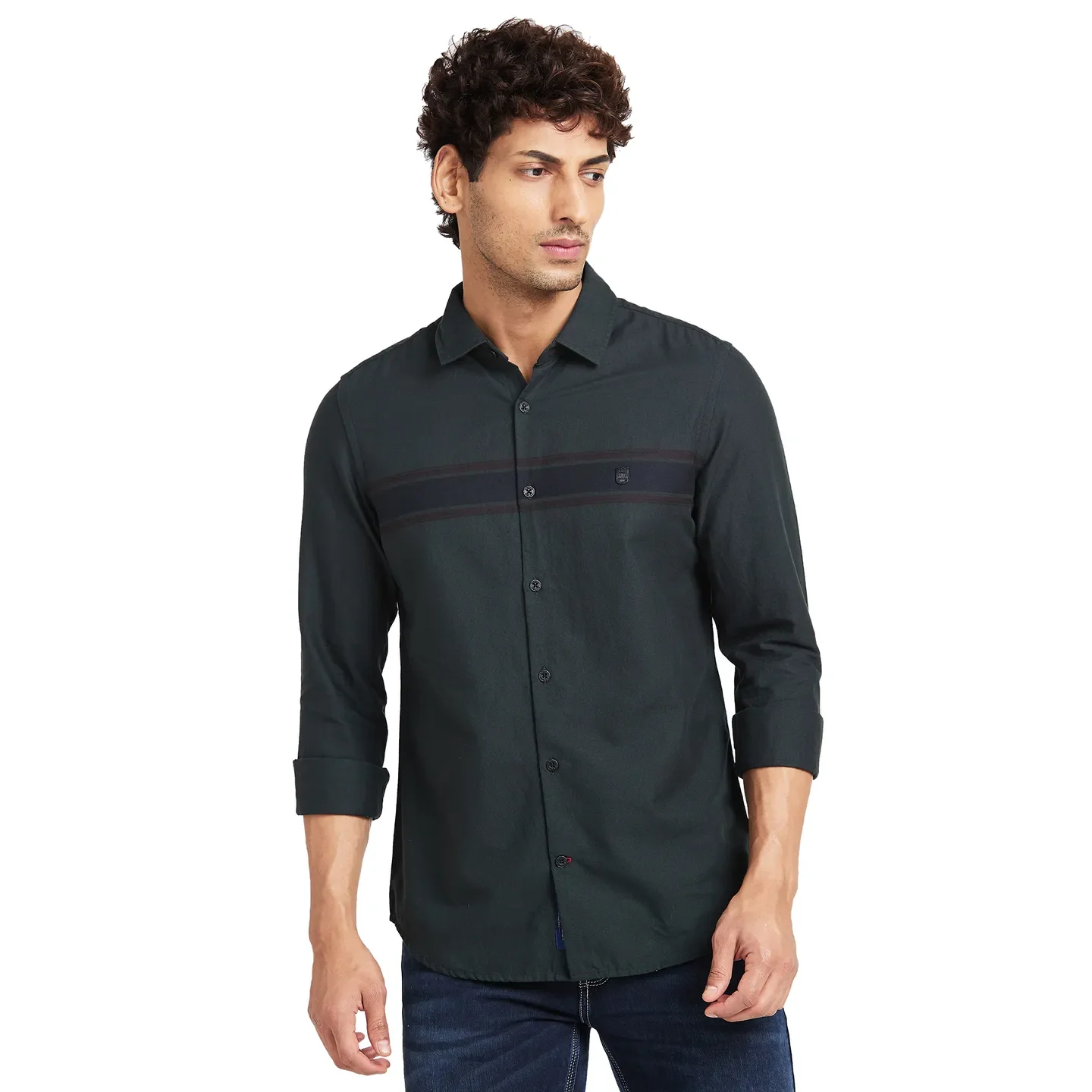 Forest Green Slim Fit Regular Collar Men's Shirt by Being Human Clothing