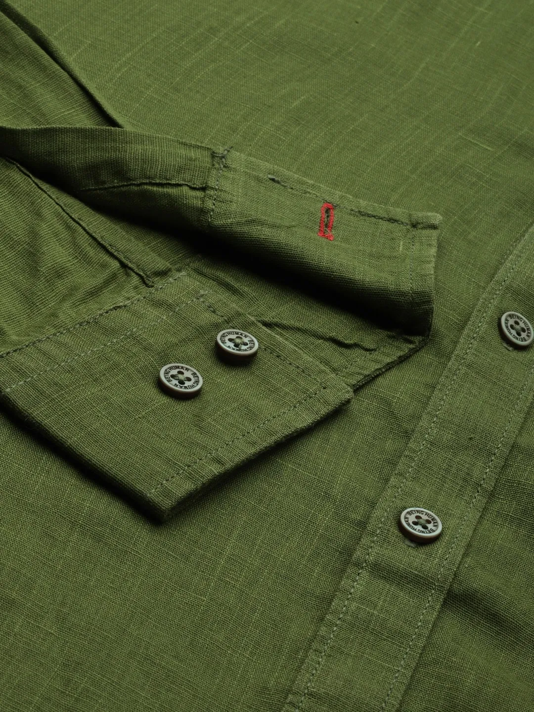 Green Slim Straight Fit Mandarin Collar Long Sleeves Cotton Men's Shirt by Being Human Clothing - Image 4