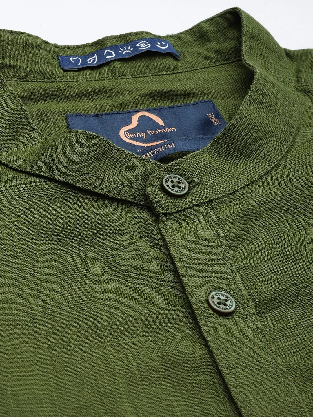 Green Slim Straight Fit Mandarin Collar Long Sleeves Cotton Men's Shirt by Being Human Clothing - Image 5