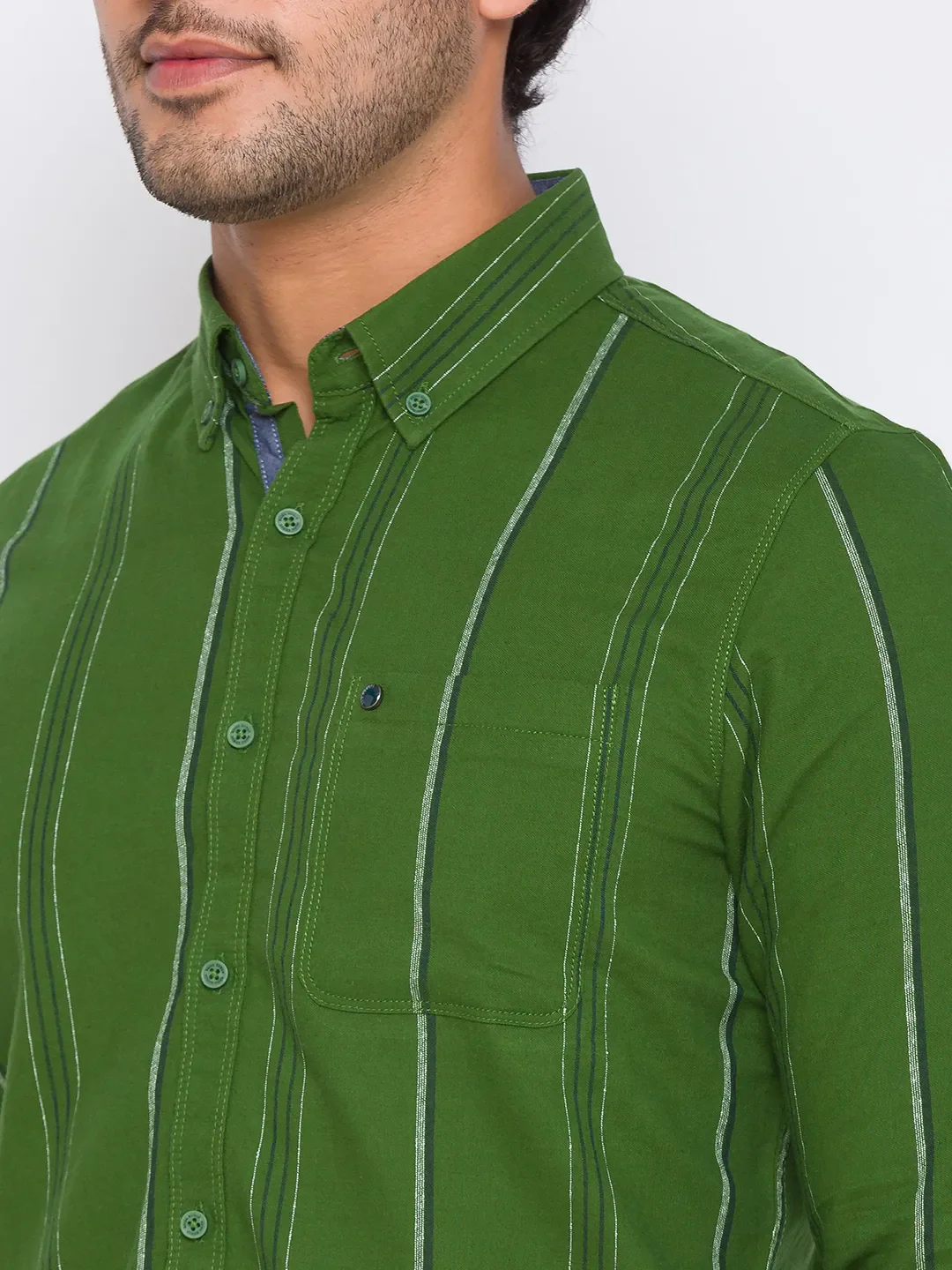 Green Slim Straight Fit Regular Collar Long Sleeves Cotton Men's Shirt by Being Human Clothing - Image 4