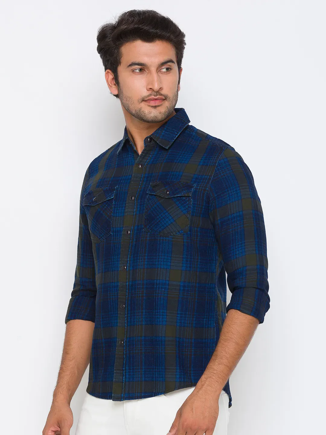 Green Slim Straight Fit Regular Collar Long Sleeves Cotton Men's Shirt by Being Human Clothing - Image 2
