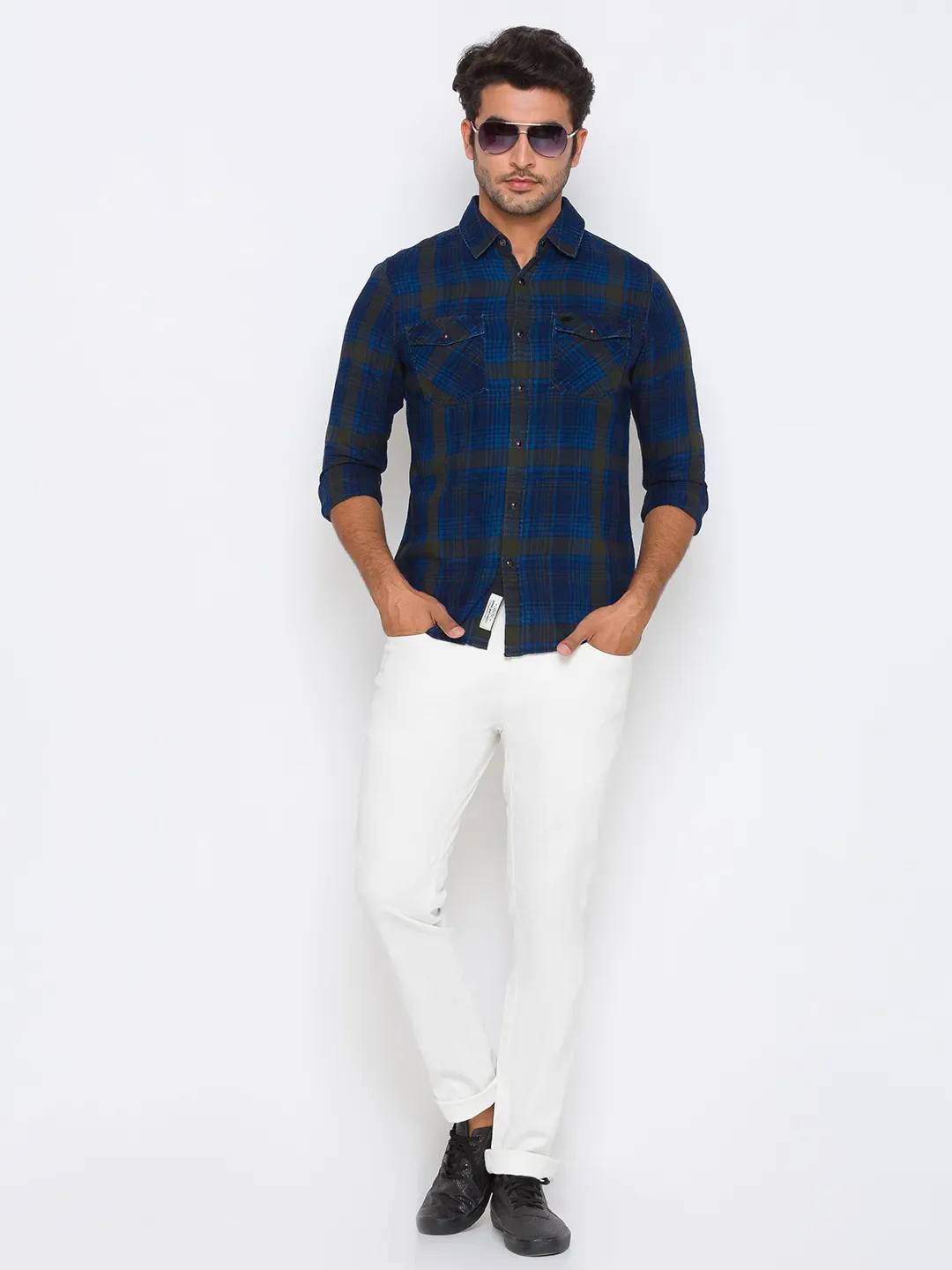 Green Slim Straight Fit Regular Collar Long Sleeves Cotton Men's Shirt by Being Human Clothing - Image 5