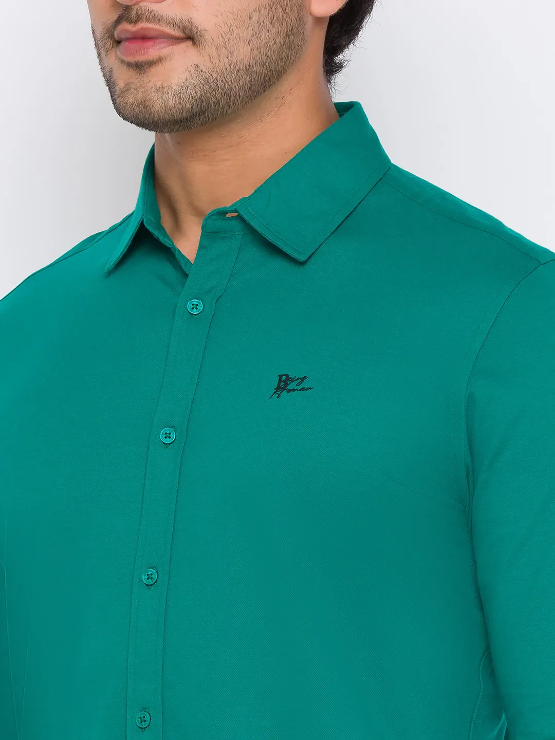 Green Super Slim Fit Regular Collar Men's Shirt by Being Human Clothing - Image 4