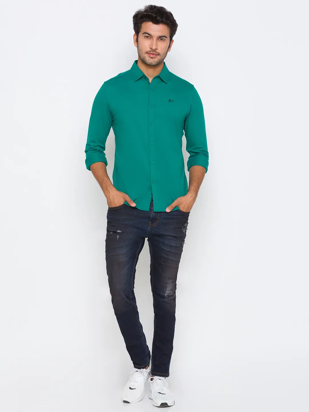 Green Super Slim Fit Regular Collar Men's Shirt by Being Human Clothing - Image 5
