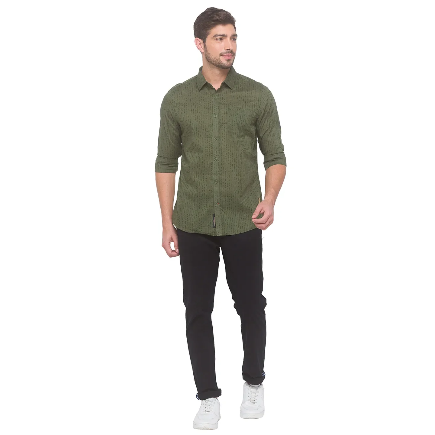 Green Slim Straight Fit Men's Long Sleeves Shirt by Being Human Clothing - Image 5