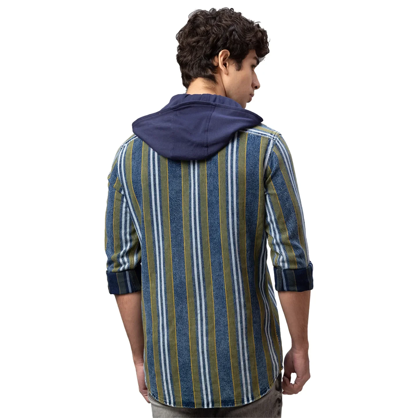 Green Slim Straight Fit Regular Collar Long Sleeves Cotton Men's Shirt by Being Human Clothing - Image 3