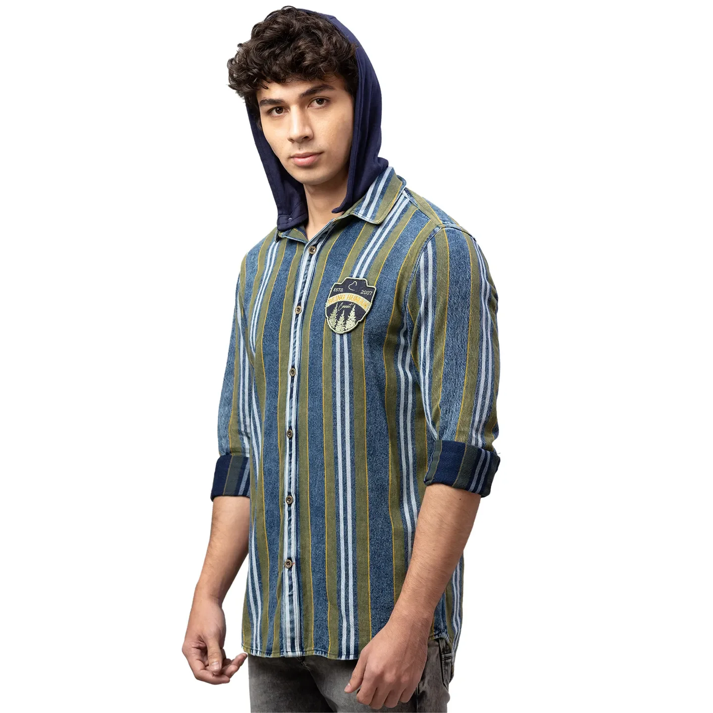 Green Slim Straight Fit Regular Collar Long Sleeves Cotton Men's Shirt by Being Human Clothing - Image 4
