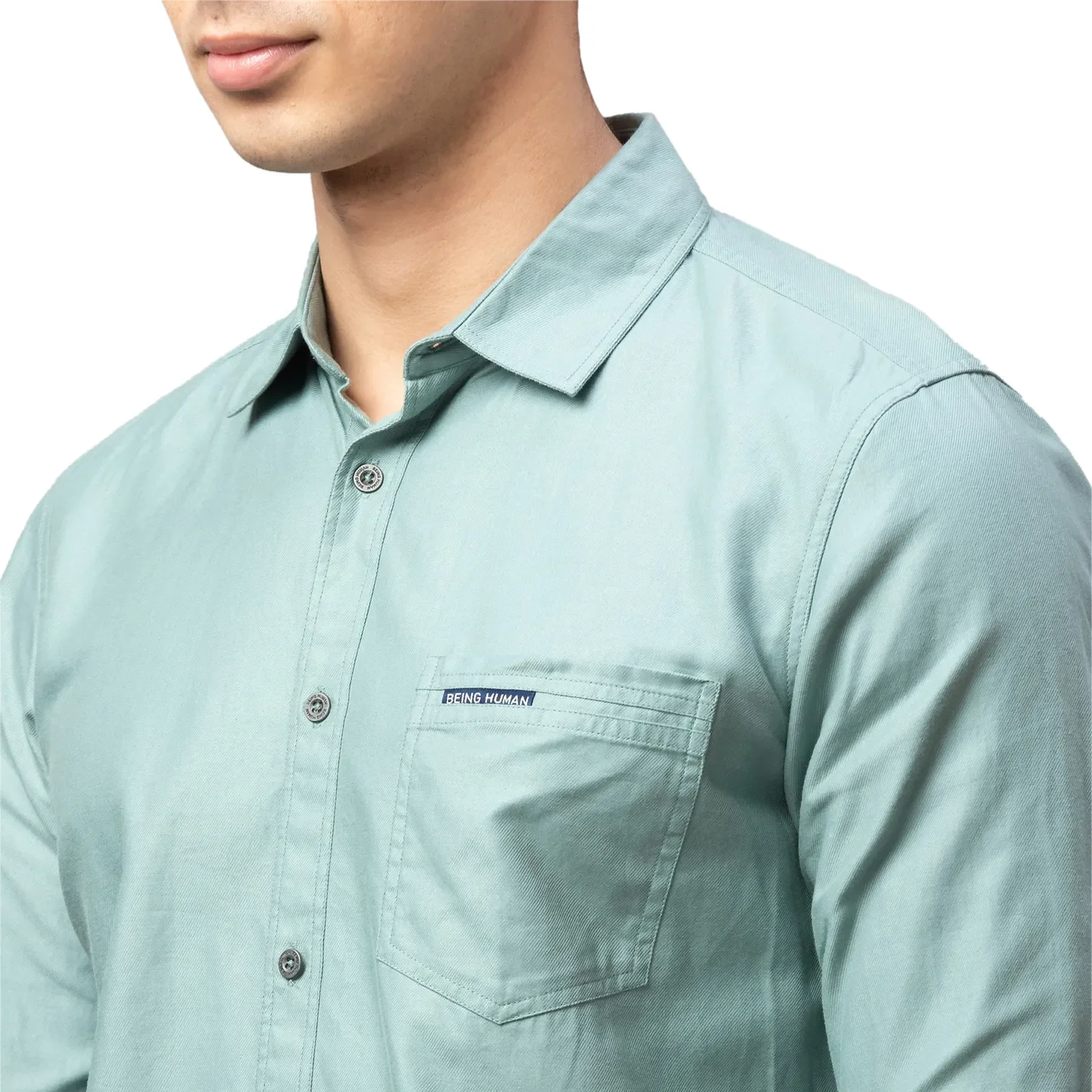 Green Slim Straight Fit Regular Collar Long Sleeves Cotton Men's Shirt by Being Human Clothing - Image 5