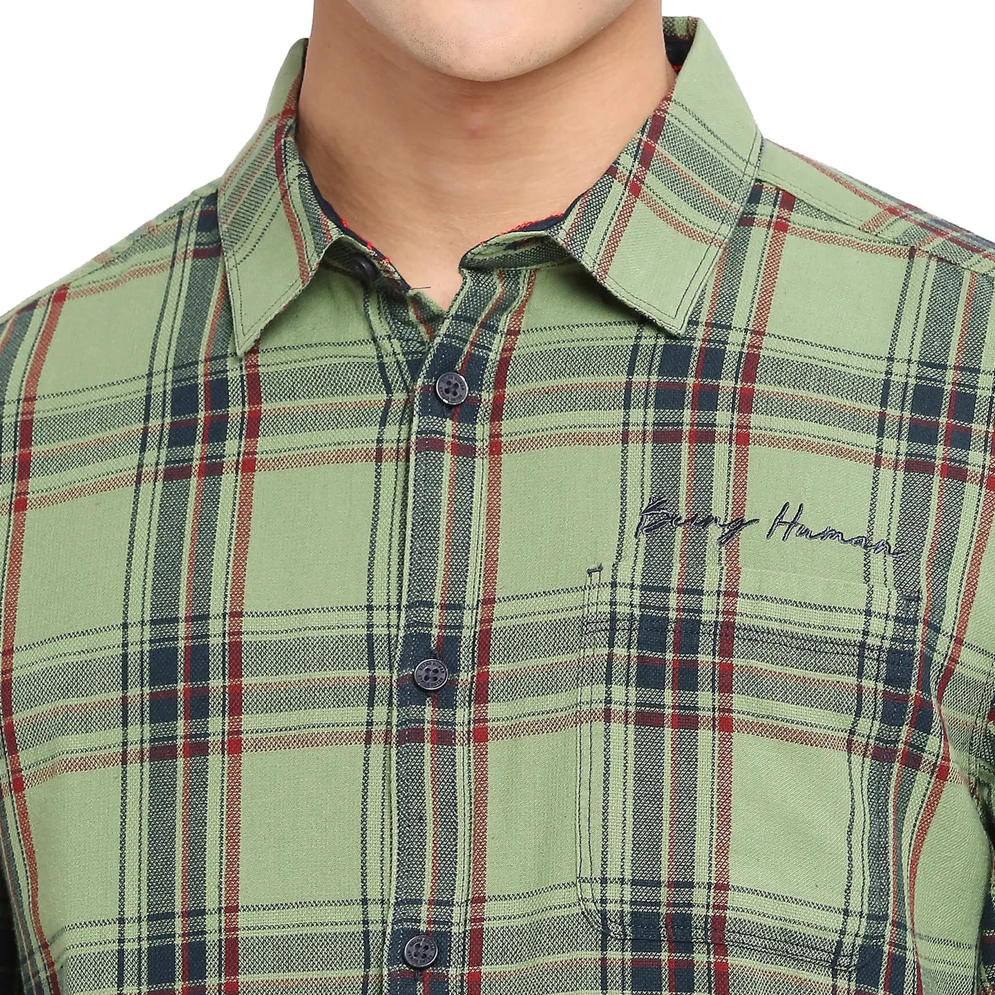 Green Slim Fit Regular Collar Men's Shirt by Being Human Clothing - Image 5