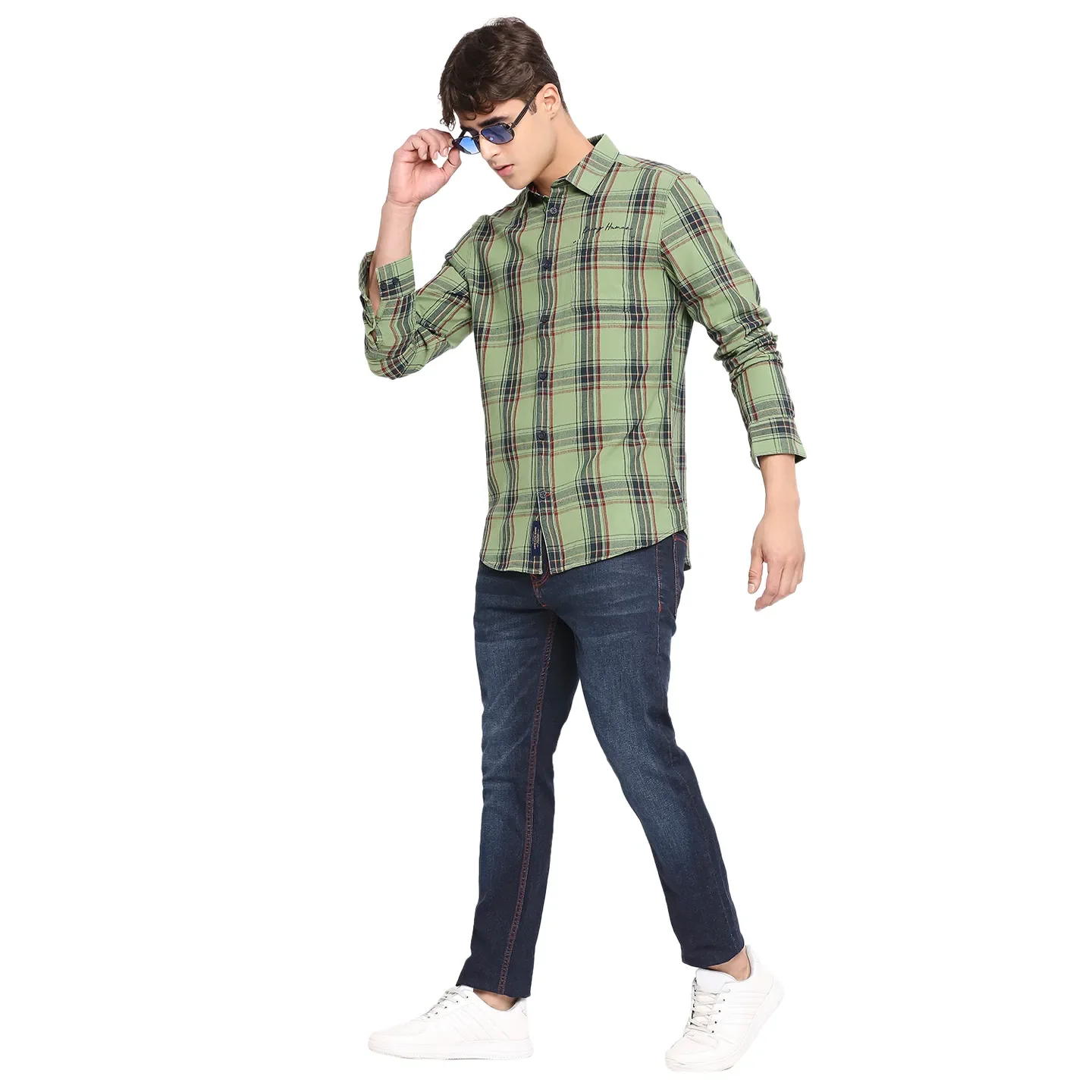 Green Slim Fit Regular Collar Men's Shirt by Being Human Clothing - Image 6