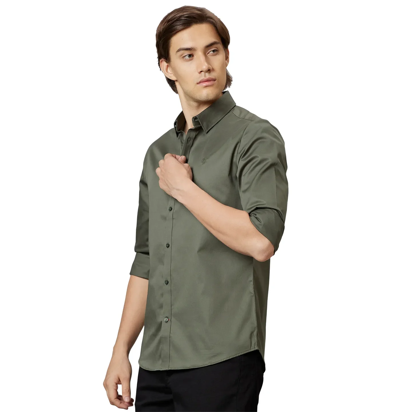 Green Slim Straight Fit Regular Collar Long Sleeves Cotton Men's Shirt by Being Human Clothing - Image 3