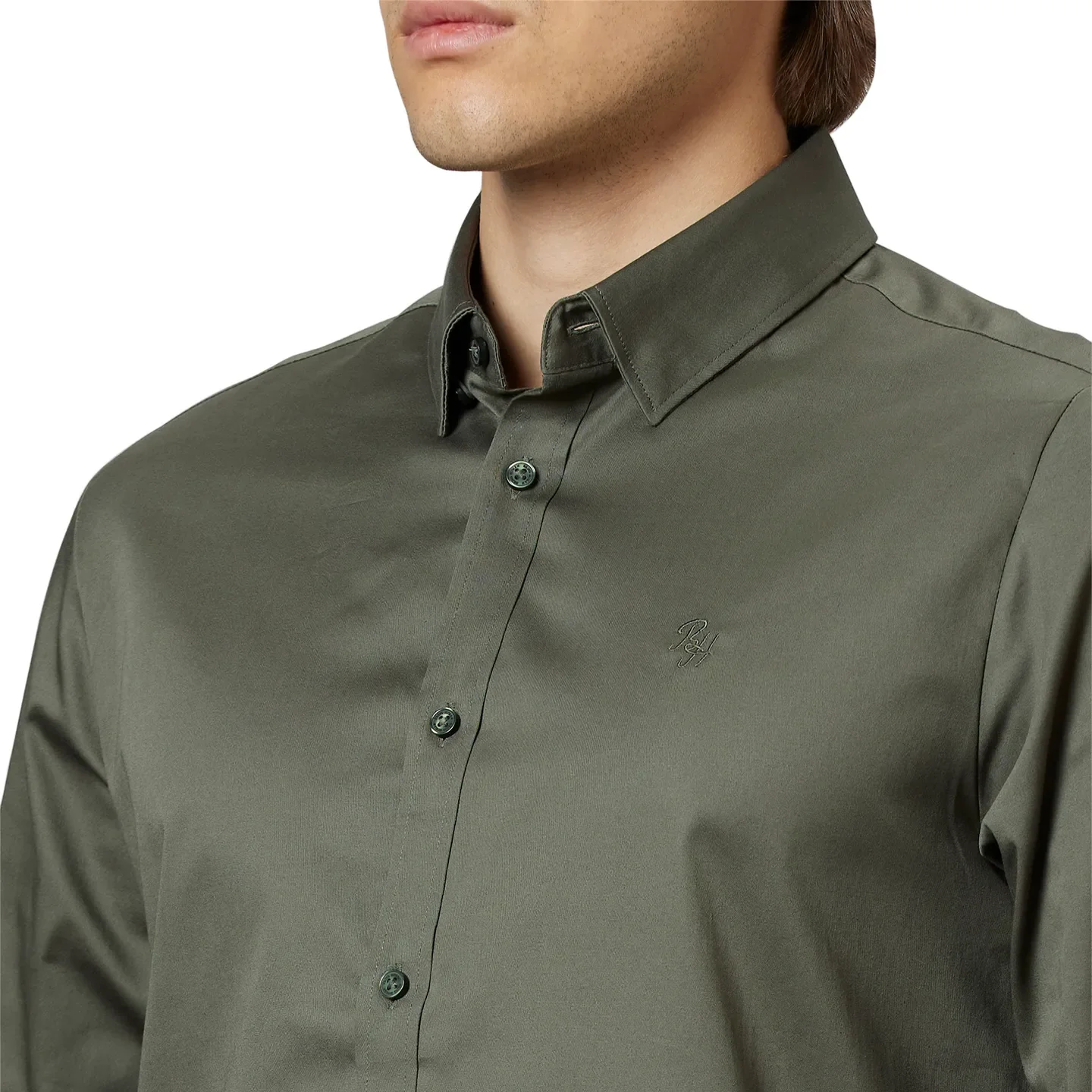 Green Slim Straight Fit Regular Collar Long Sleeves Cotton Men's Shirt by Being Human Clothing - Image 4
