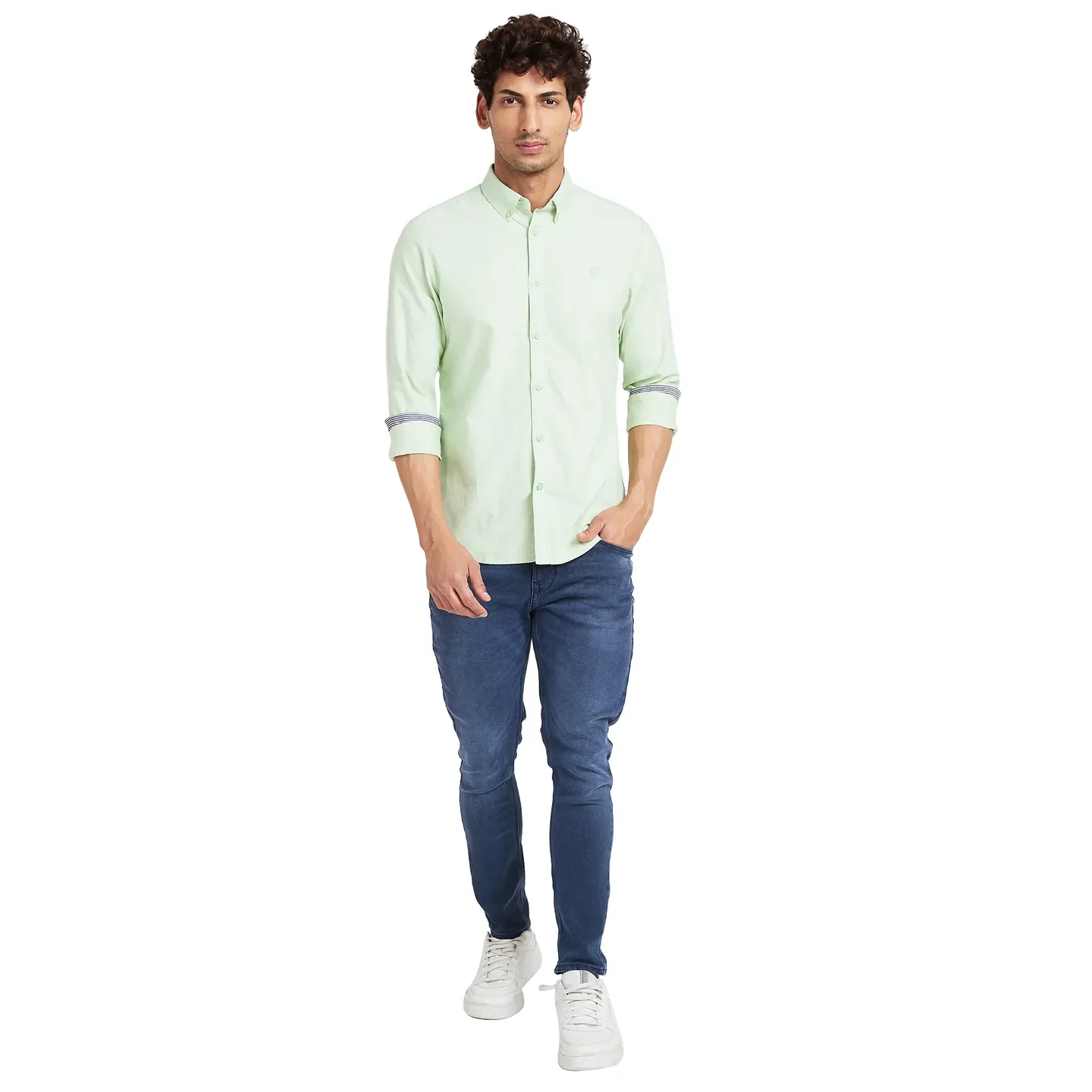 Green Slim Straight Fit Regular Collar Long Sleeves Men's Shirt by Being Human Clothing - Image 2
