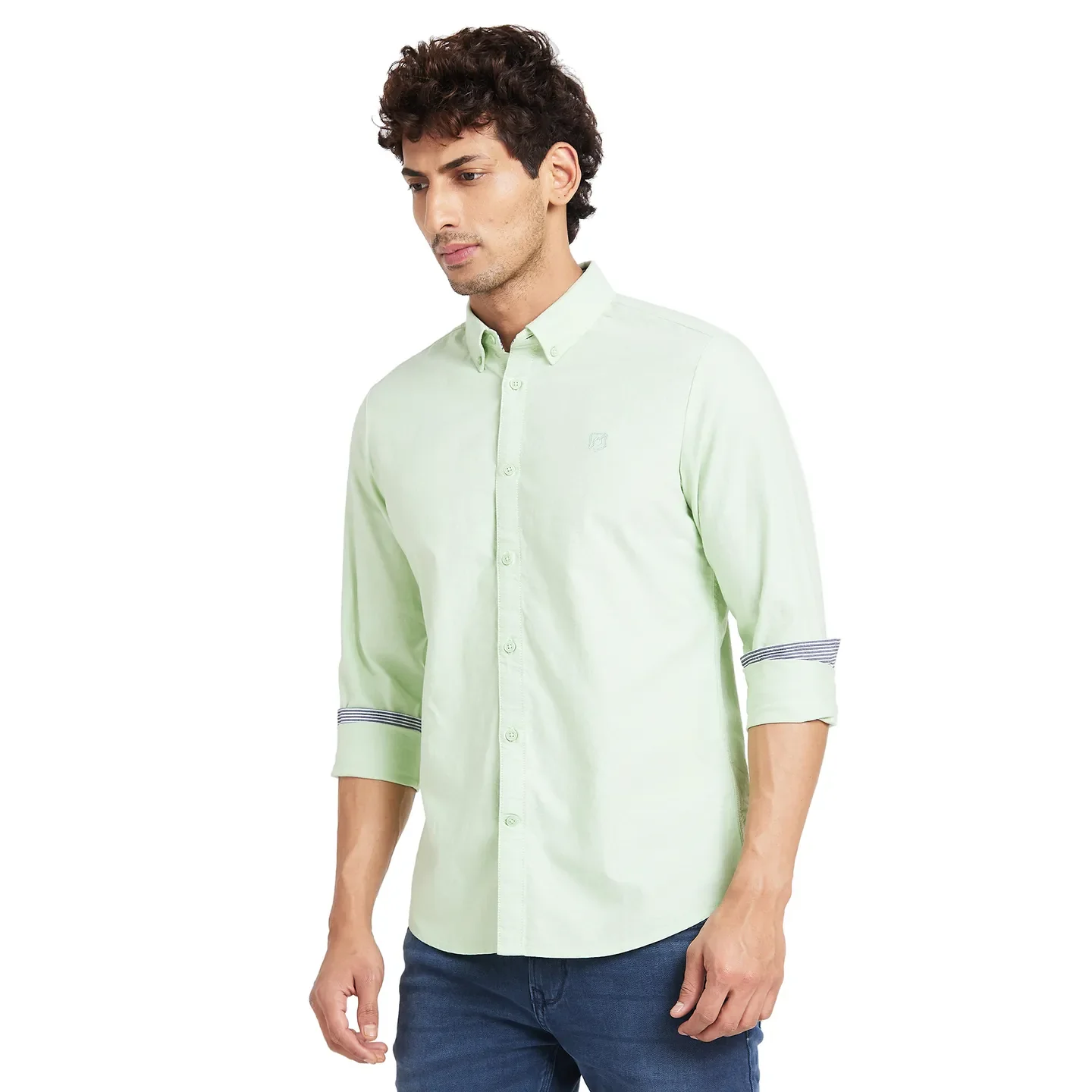 Green Slim Straight Fit Regular Collar Long Sleeves Men's Shirt by Being Human Clothing - Image 3