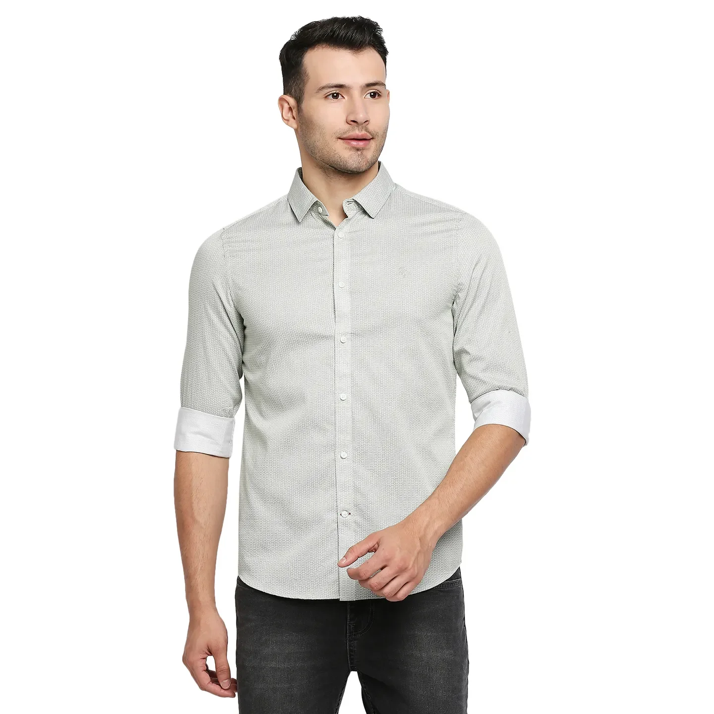 Green Slim Straight Fit Regular Collar Long Sleeves Men's Shirt by Being Human Clothing
