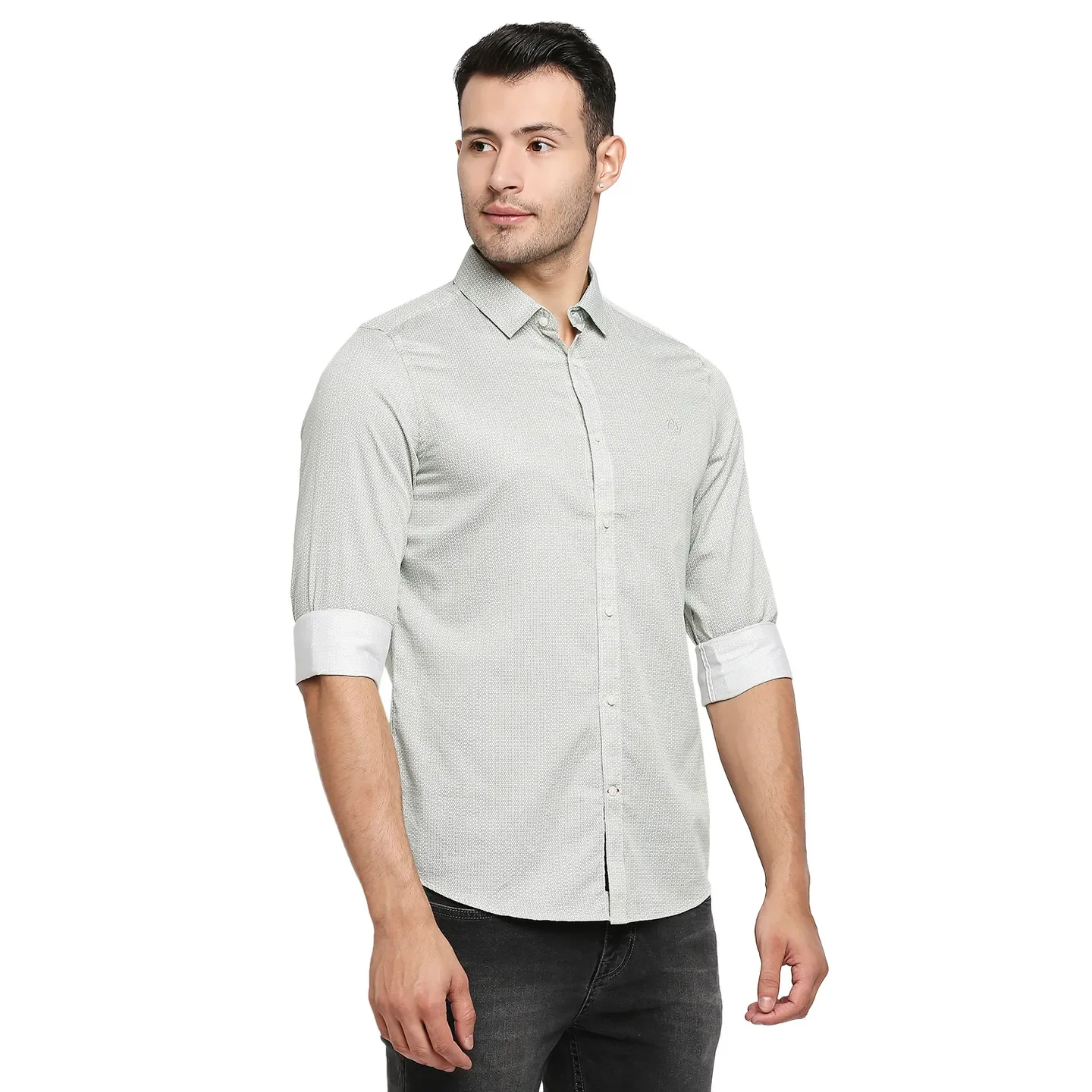 Green Slim Straight Fit Regular Collar Long Sleeves Men's Shirt by Being Human Clothing - Image 3