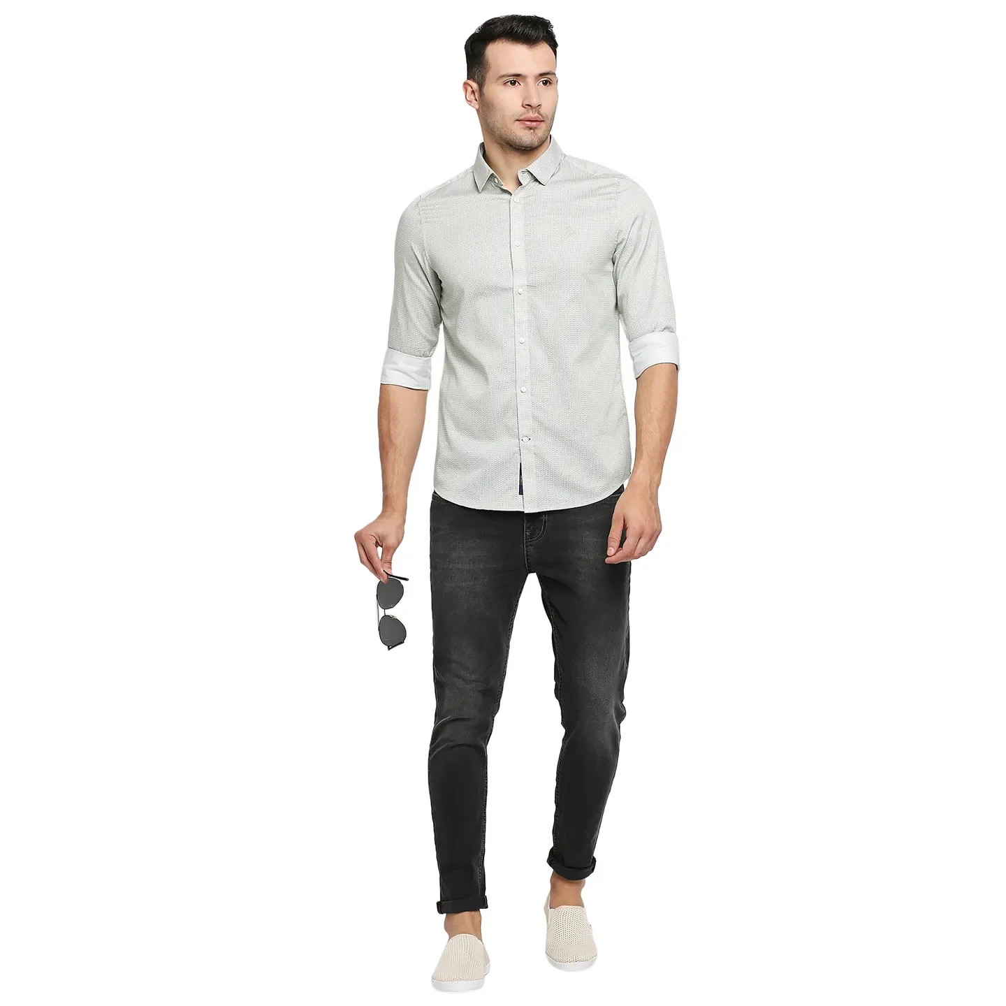 Green Slim Straight Fit Regular Collar Long Sleeves Men's Shirt by Being Human Clothing - Image 6