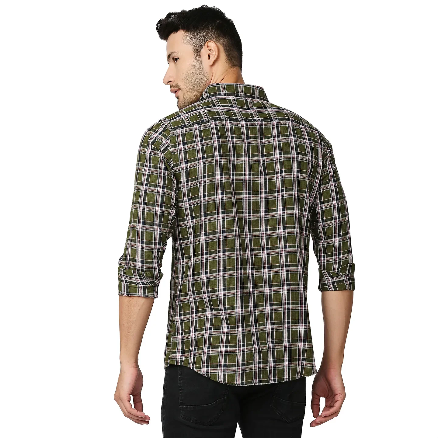 Green Slim Straight Fit Regular Collar Long Sleeves Men's Shirt by Being Human Clothing - Image 4