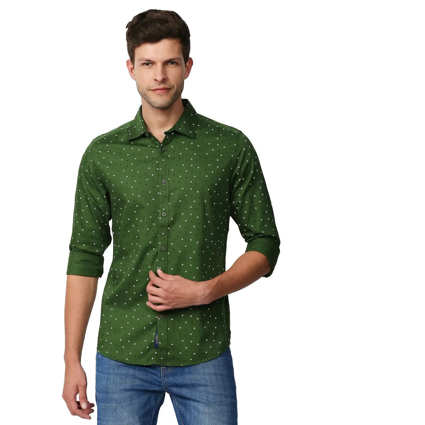 Green Slim Straight Fit Regular Collar Long Sleeves Men's Shirt by Being Human Clothing