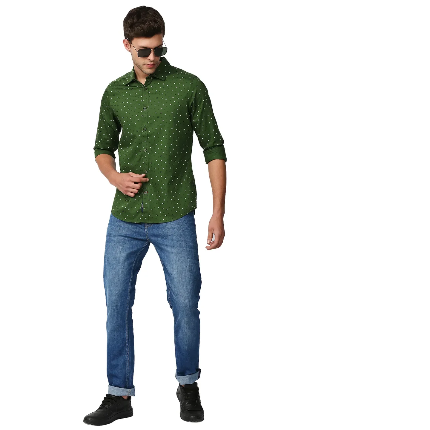 Green Slim Straight Fit Regular Collar Long Sleeves Men's Shirt by Being Human Clothing - Image 6