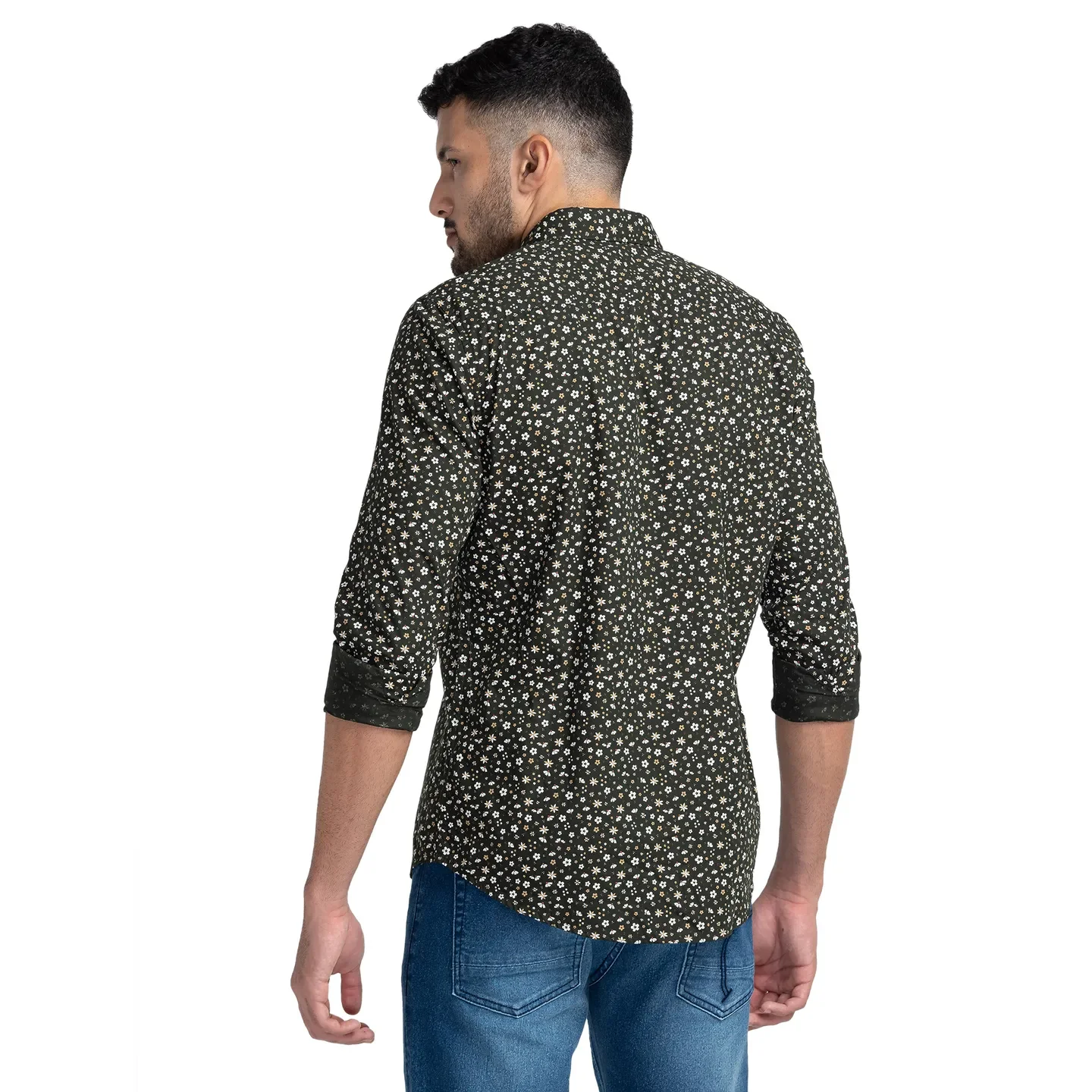 Green Slim Straight Fit Regular Collar Long Sleeves Cotton Men's Shirt by Being Human Clothing - Image 3