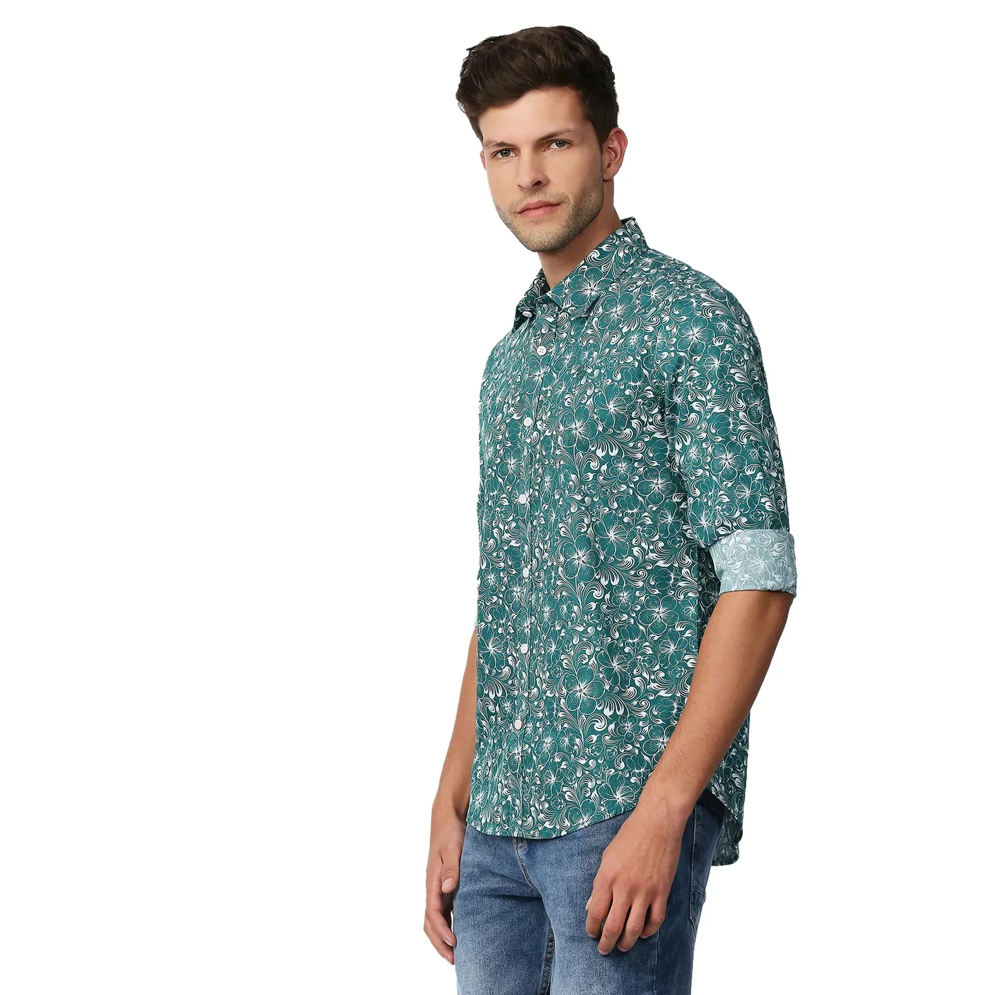 Green Slim Straight Fit Regular Collar Long Sleeves Men's Shirt by Being Human Clothing - Image 2