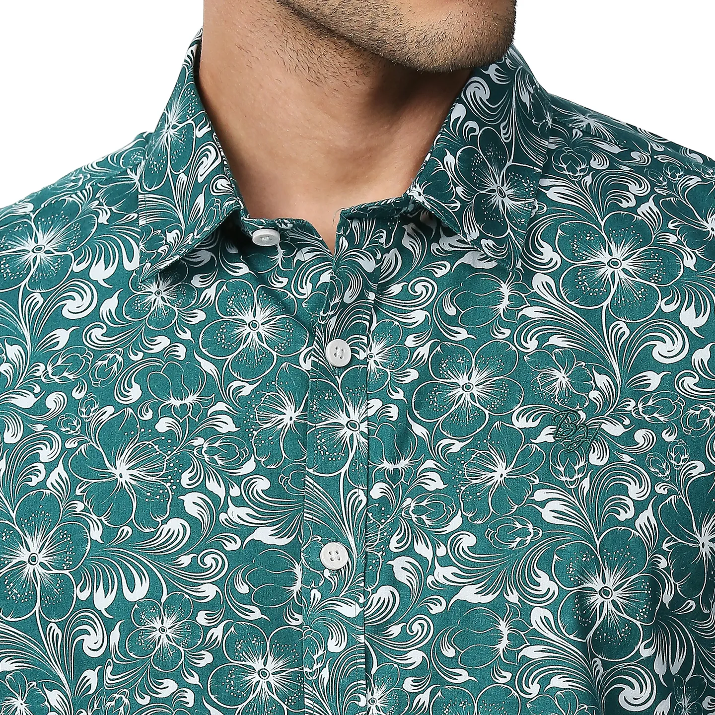 Green Slim Straight Fit Regular Collar Long Sleeves Men's Shirt by Being Human Clothing - Image 4
