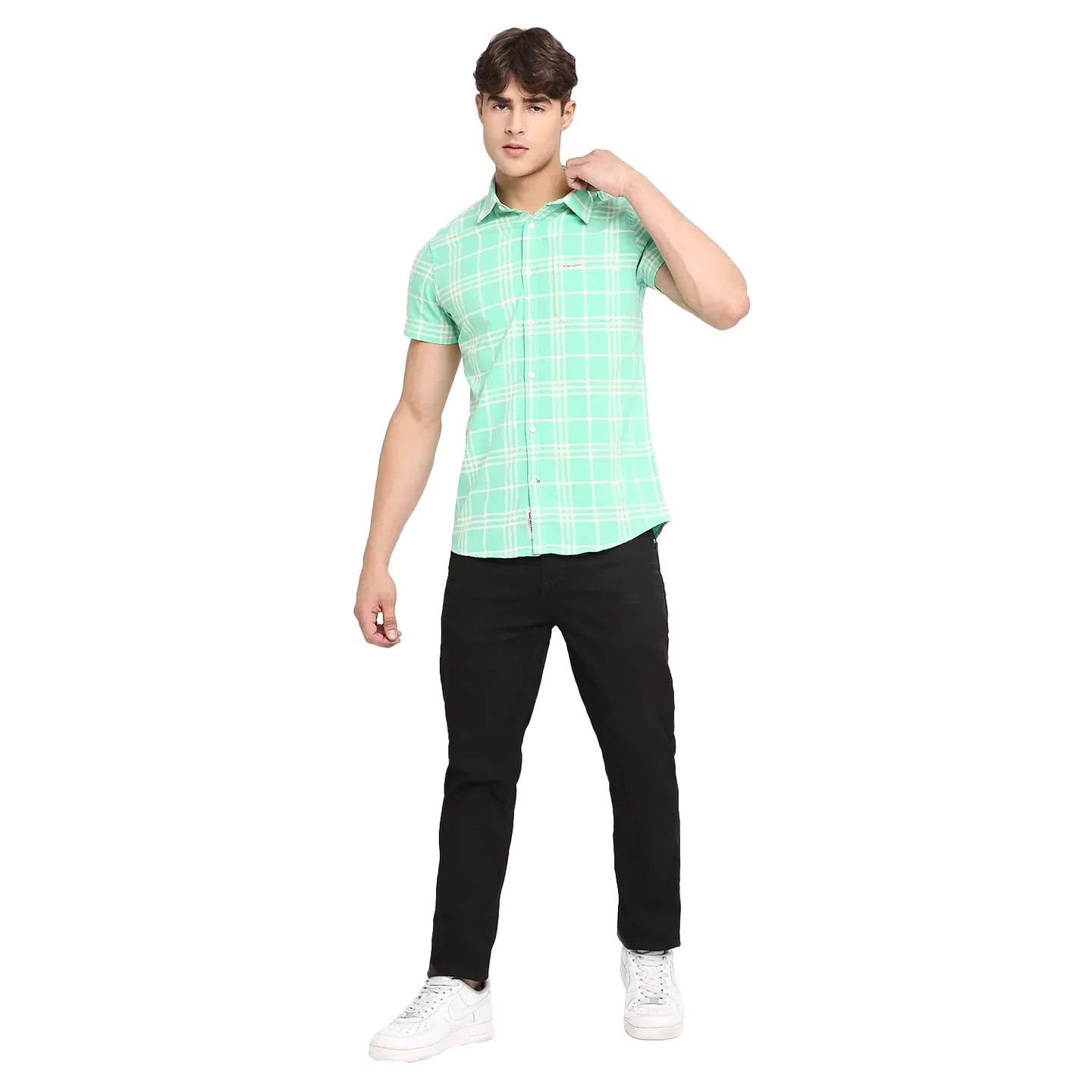Green Slim Fit Regular Collar Men's Shirt by Being Human Clothing - Image 6