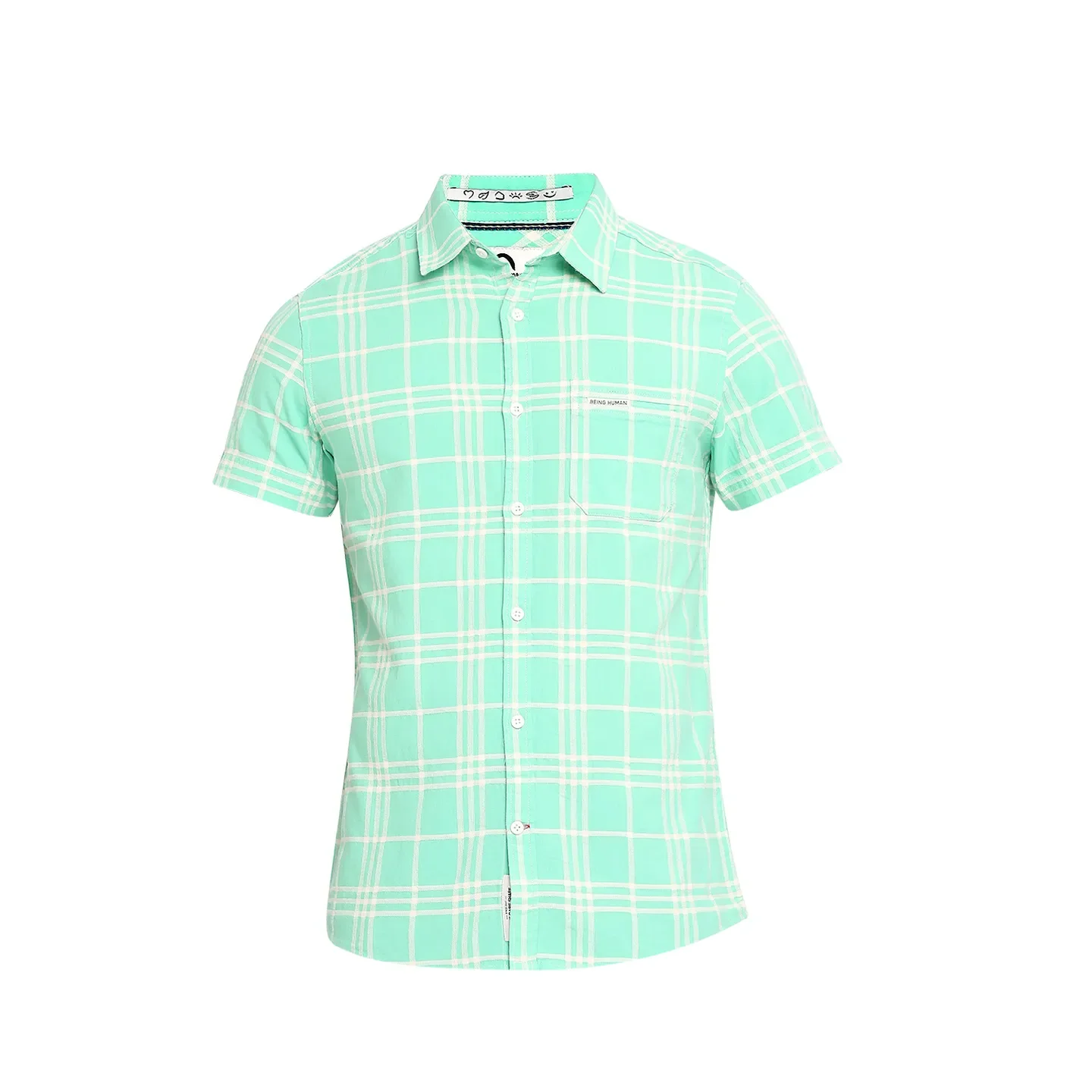 Green Slim Fit Regular Collar Men's Shirt by Being Human Clothing - Image 7