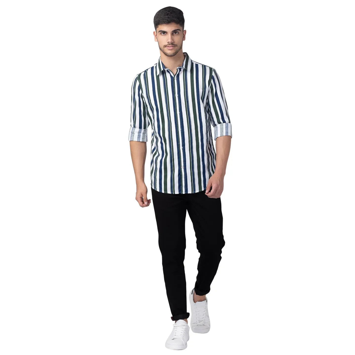 Green Slim Straight Fit Regular Collar Long Sleeves Cotton Men's Shirt by Being Human Clothing - Image 5
