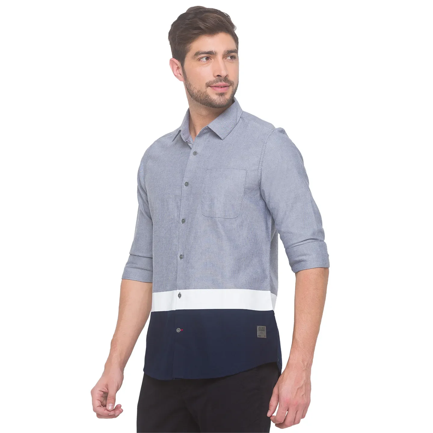 Grey Slim Fit Regular Collar Men's Shirt by Being Human Clothing - Image 3