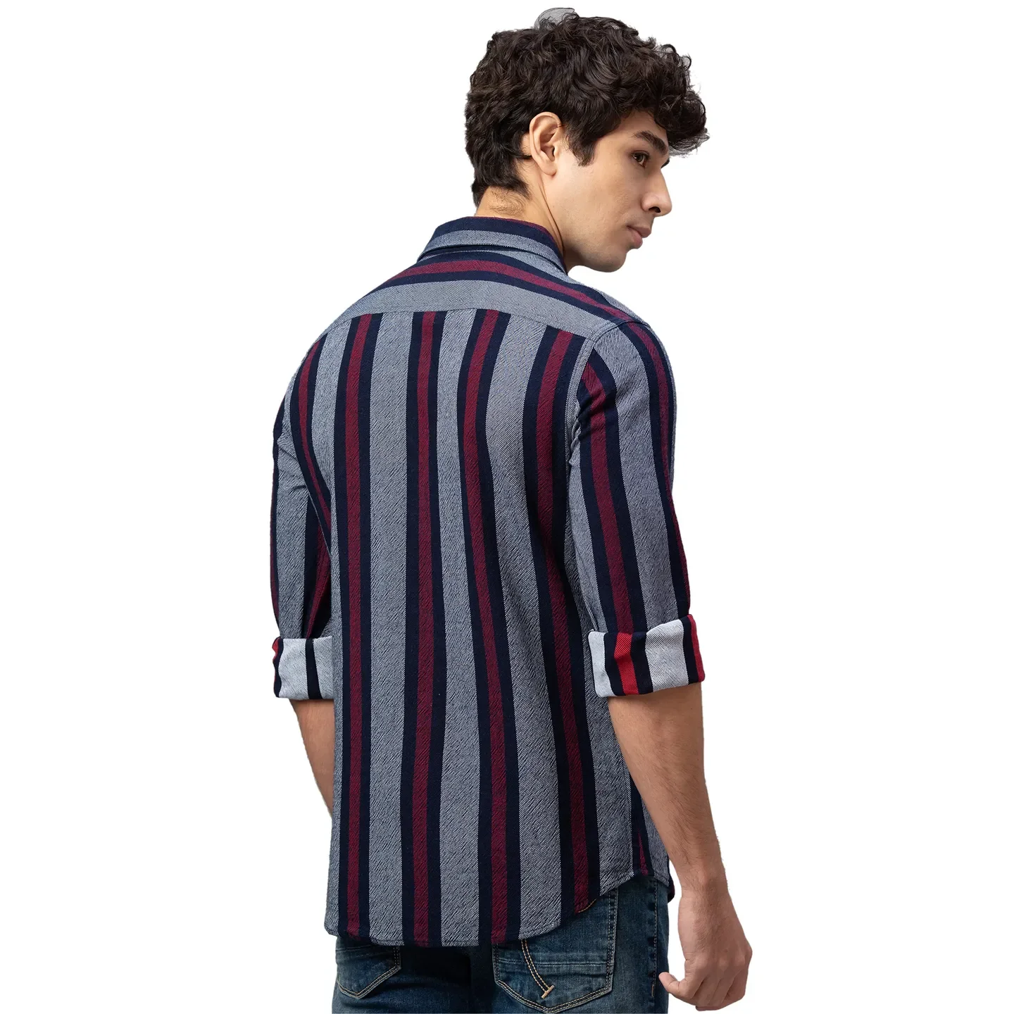 Grey Slim Straight Fit Regular Collar Long Sleeves Cotton Men's Shirt by Being Human Clothing - Image 3