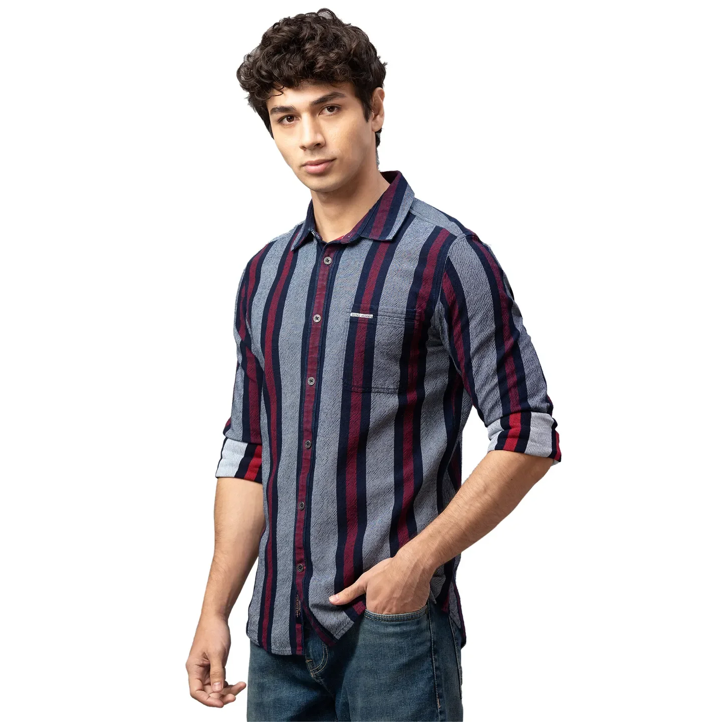Grey Slim Straight Fit Regular Collar Long Sleeves Cotton Men's Shirt by Being Human Clothing - Image 4