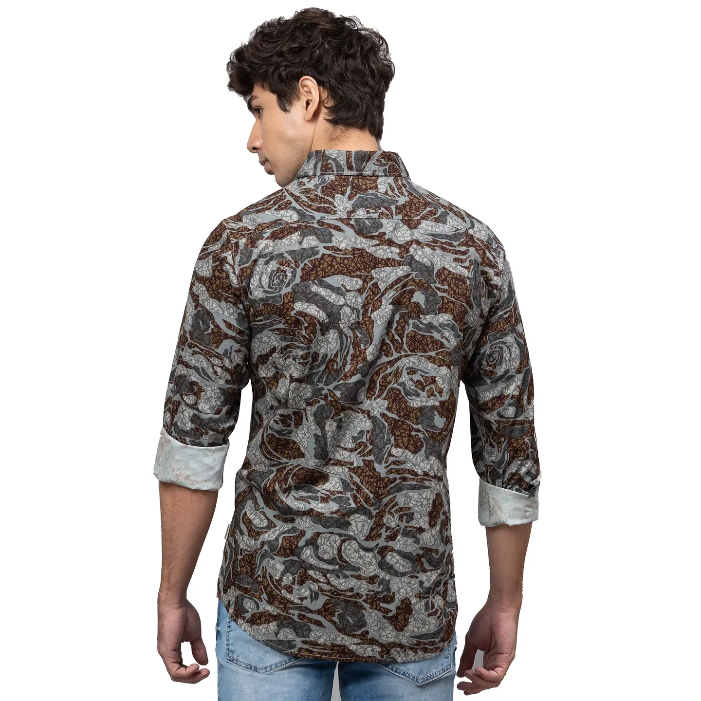 Grey Slim Straight Fit Regular Collar Long Sleeves Cotton Men's Shirt by Being Human Clothing - Image 3