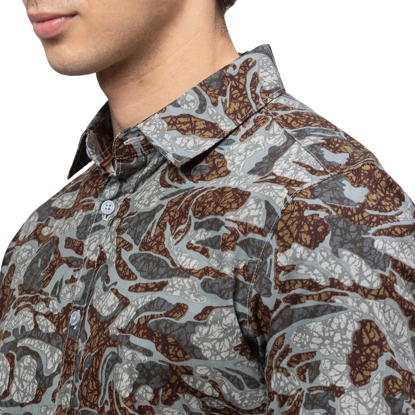Grey Slim Straight Fit Regular Collar Long Sleeves Cotton Men's Shirt by Being Human Clothing - Image 5