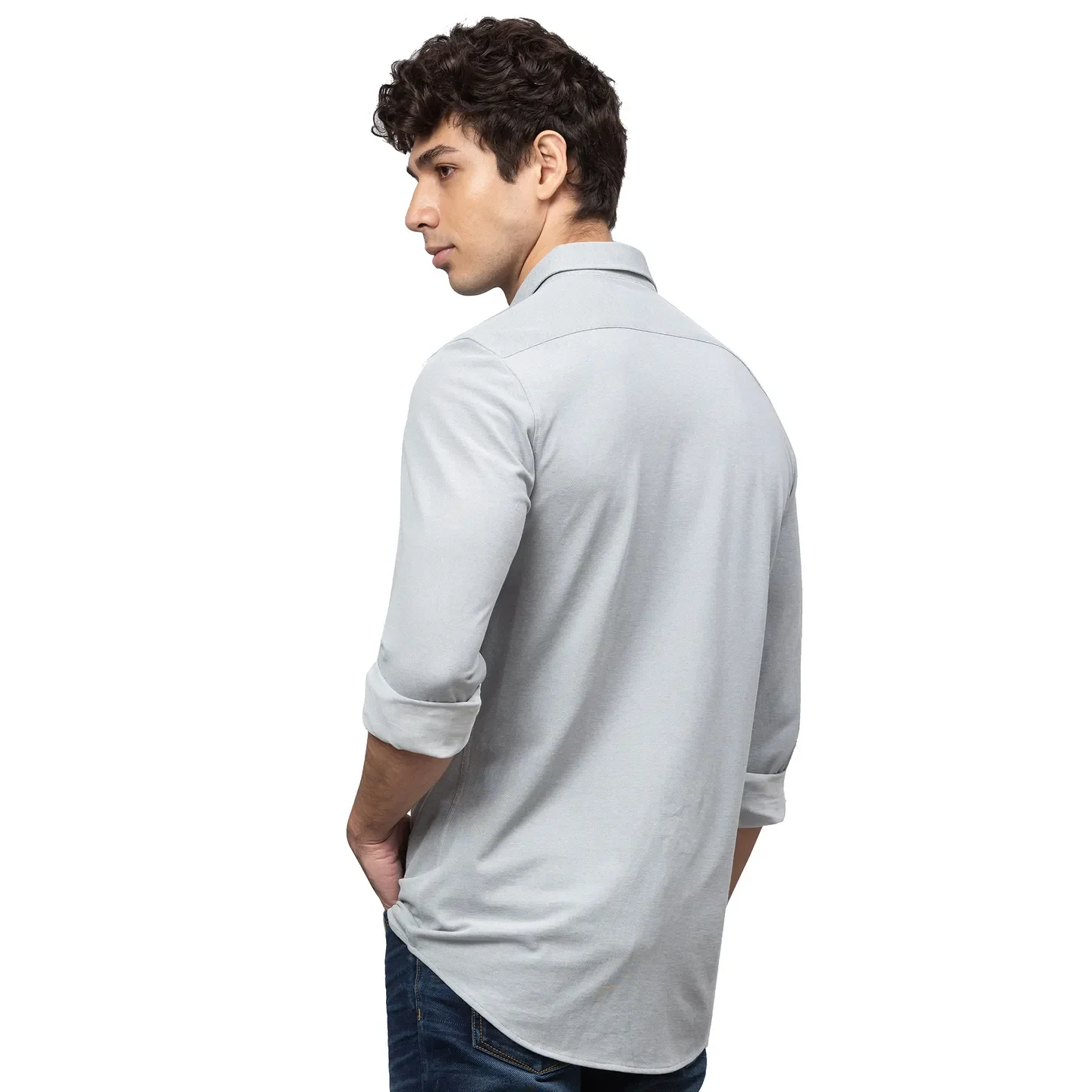 Grey Skinny Straight Fit Regular Collar Long Sleeves Cotton Men's Shirt by Being Human Clothing - Image 3