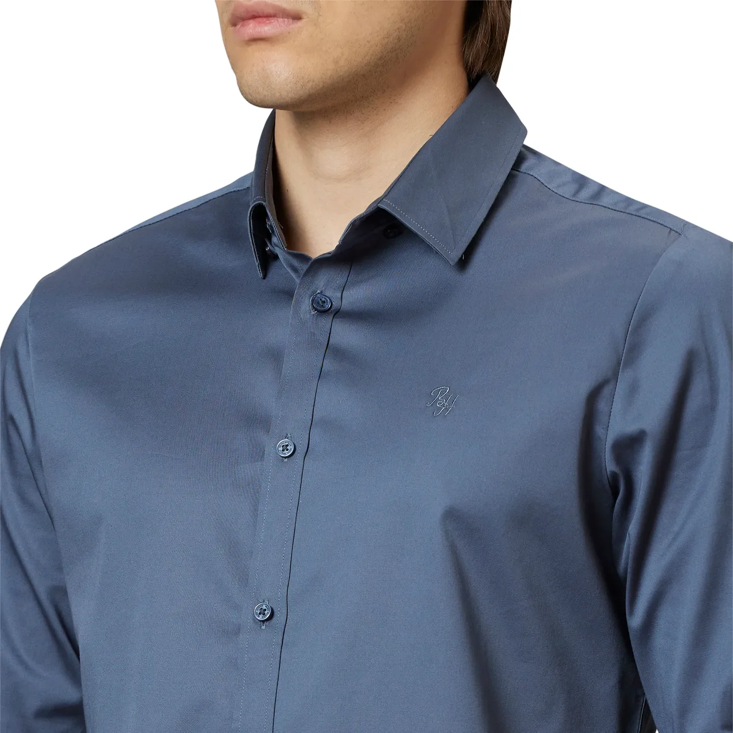 Grey Slim Straight Fit Regular Collar Long Sleeves Cotton Men's Shirt by Being Human Clothing - Image 4