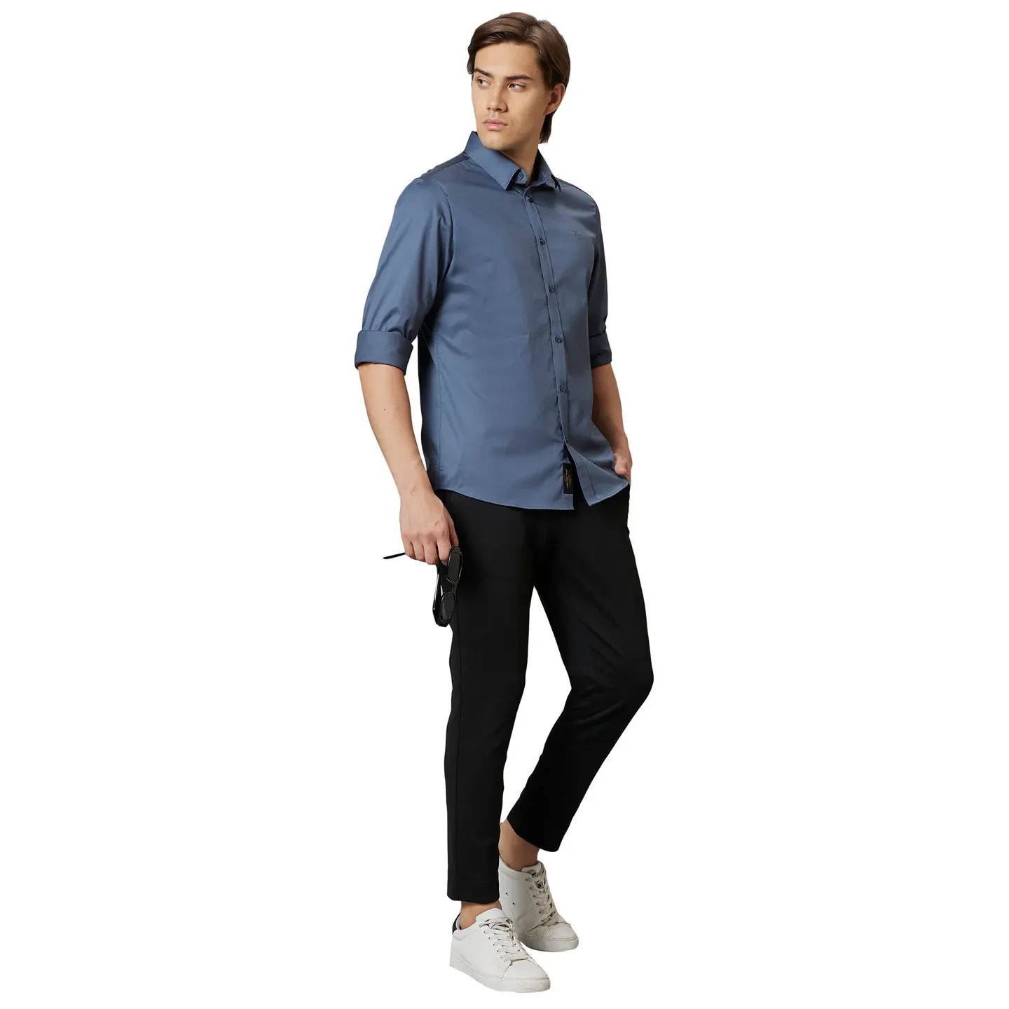 Grey Slim Straight Fit Regular Collar Long Sleeves Cotton Men's Shirt by Being Human Clothing - Image 5