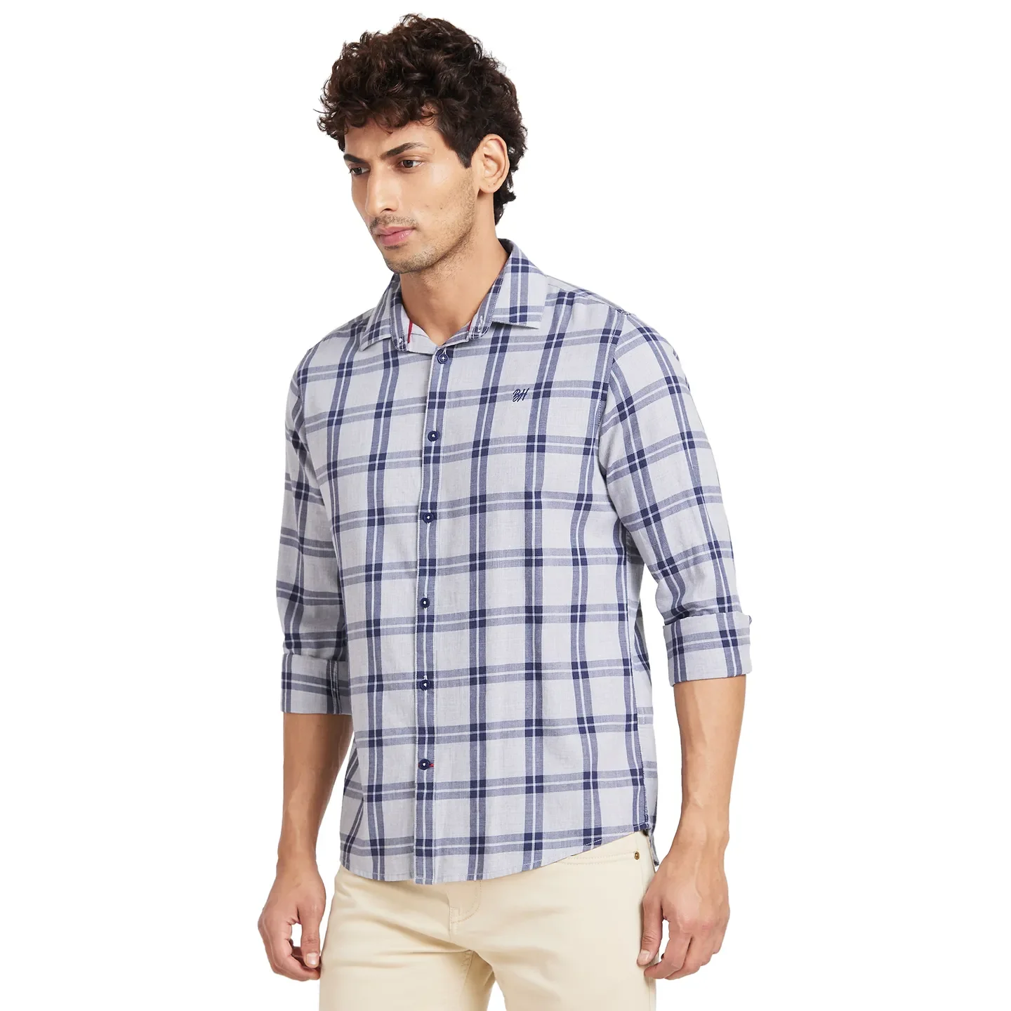 Grey Slim Fit Regular Collar Men's Shirt by Being Human Clothing - Image 3