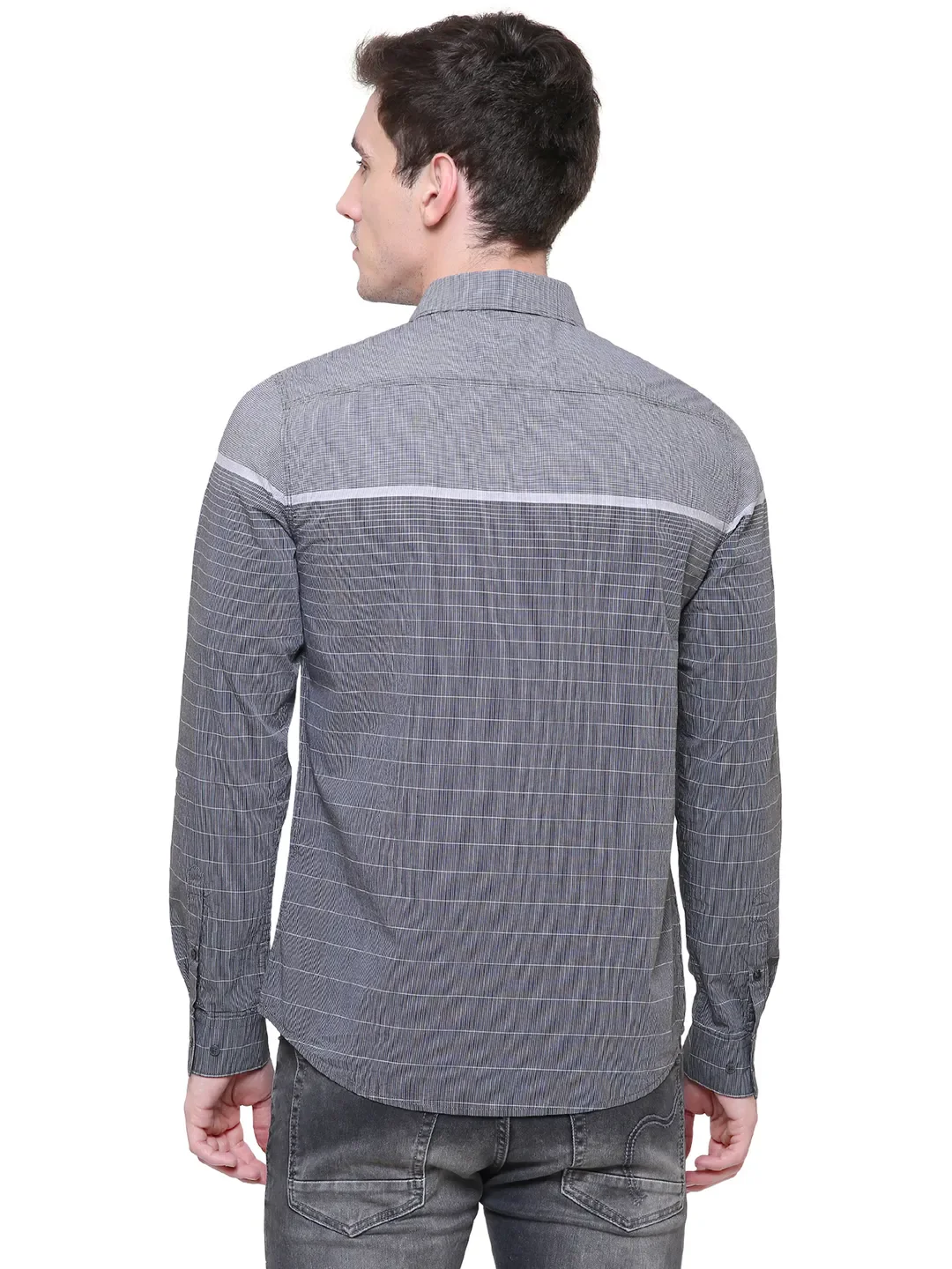 Grey Slim Straight Fit Regular Collar Long Sleeves Cotton Men's Shirt by Being Human Clothing - Image 3