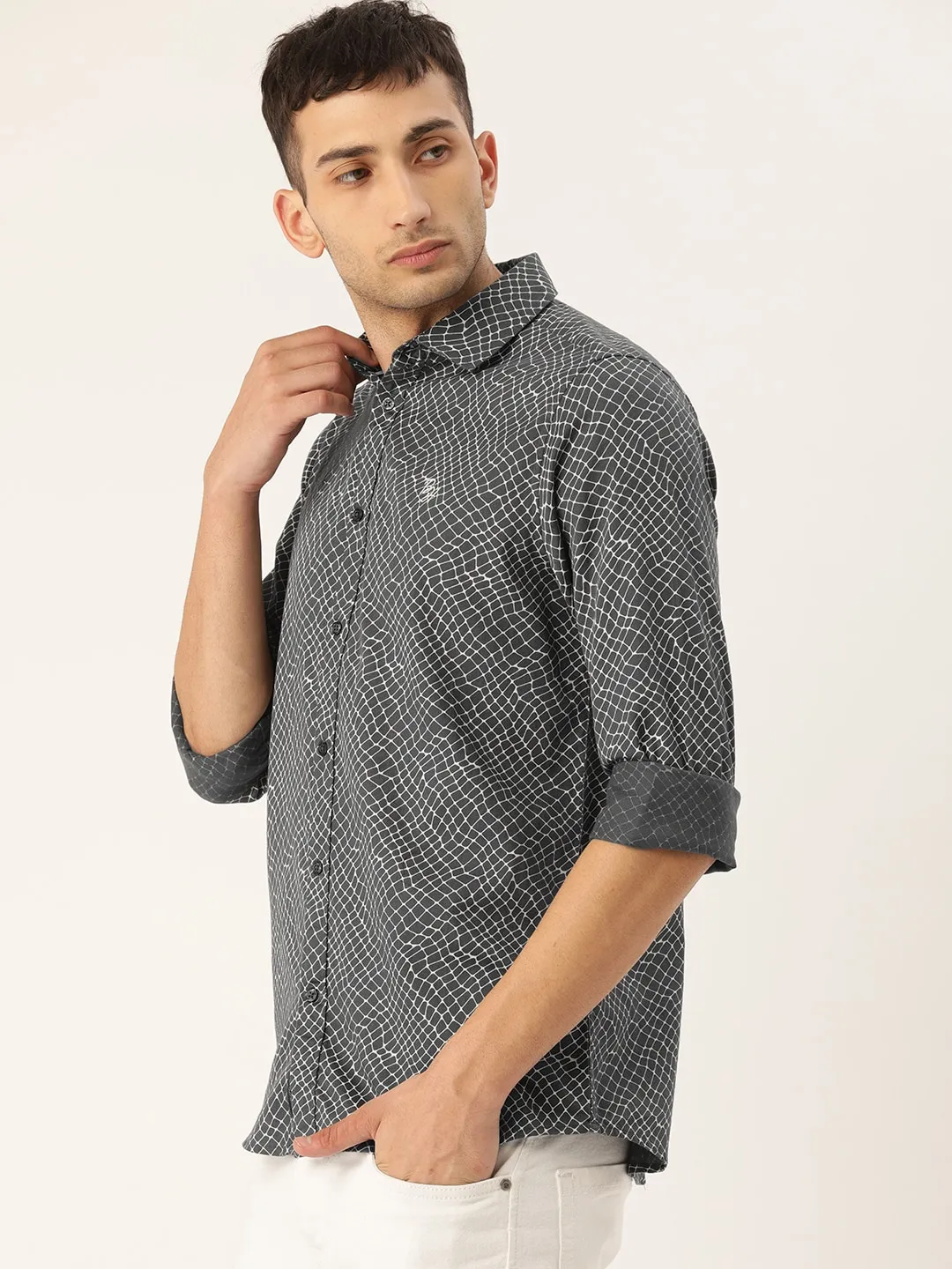 Grey Slim Straight Fit Regular Collar Long Sleeves Men's Shirt by Being Human Clothing - Image 2