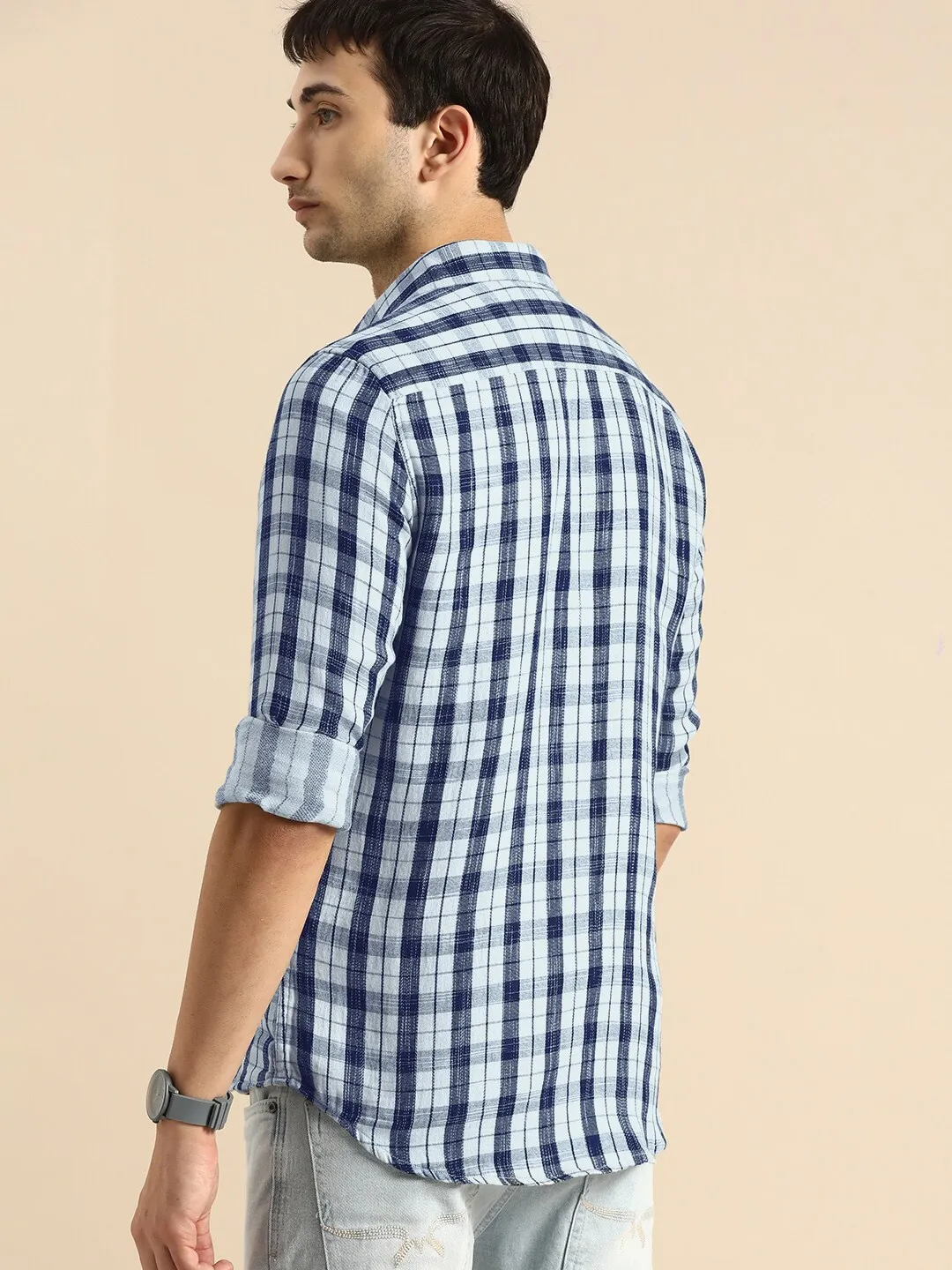 Grey Slim Straight Fit Regular Collar Long Sleeves Cotton Men's Shirt by Being Human Clothing - Image 3