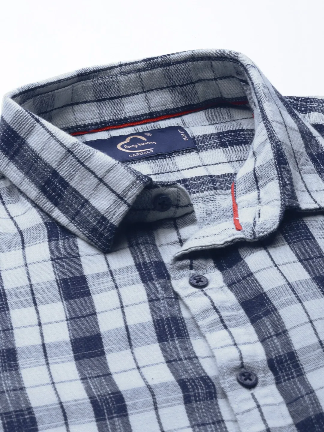 Grey Slim Straight Fit Regular Collar Long Sleeves Cotton Men's Shirt by Being Human Clothing - Image 5