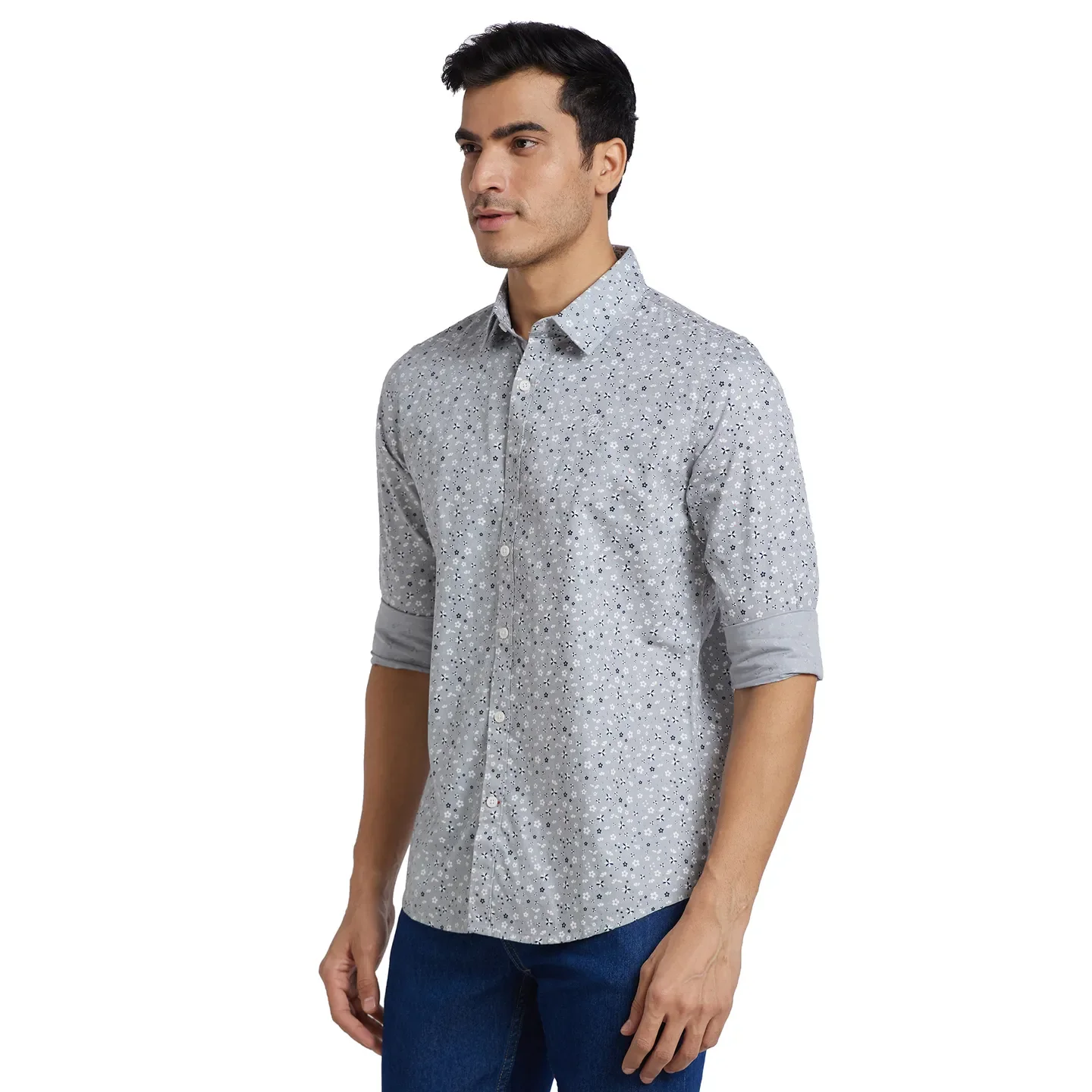 Grey Slim Straight Fit Regular Collar Long Sleeves Cotton Men's Shirt by Being Human Clothing - Image 2
