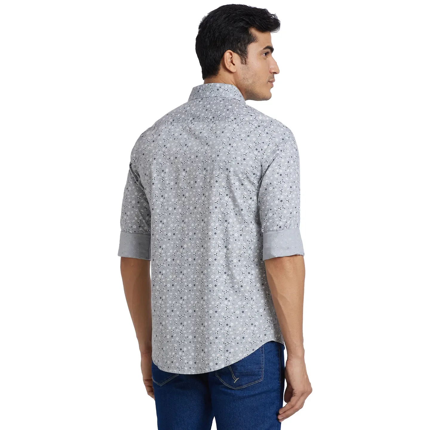 Grey Slim Straight Fit Regular Collar Long Sleeves Cotton Men's Shirt by Being Human Clothing - Image 3