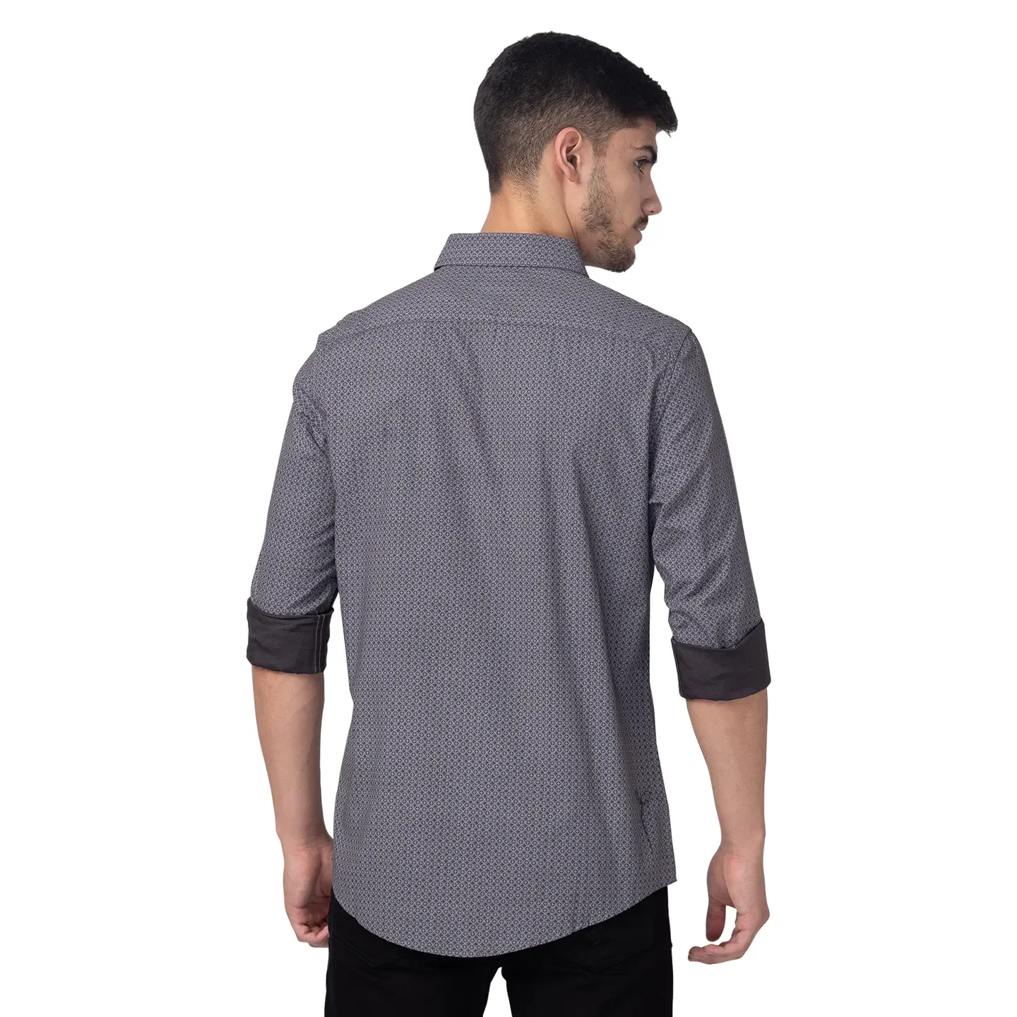 Grey Slim Straight Fit Regular Collar Long Sleeves Cotton Men's Shirt by Being Human Clothing - Image 3