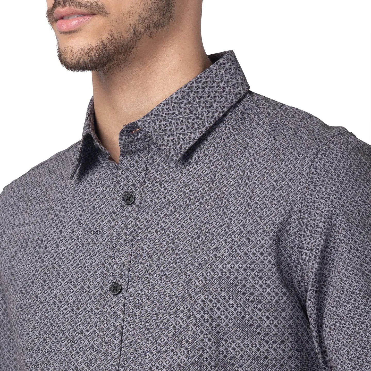 Grey Slim Straight Fit Regular Collar Long Sleeves Cotton Men's Shirt by Being Human Clothing - Image 4