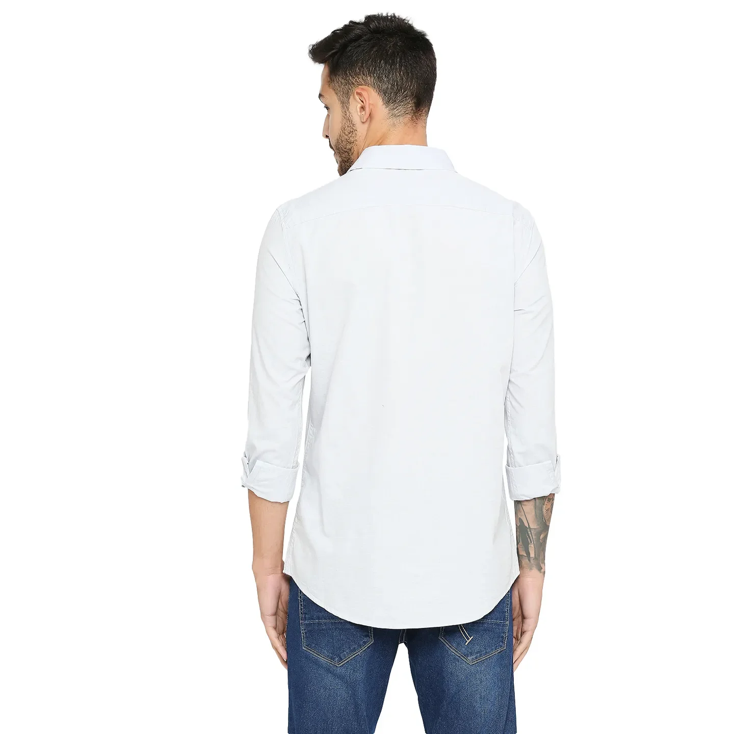 Grey Slim Straight Fit Regular Collar Long Sleeves Cotton Men's Shirt by Being Human Clothing - Image 4