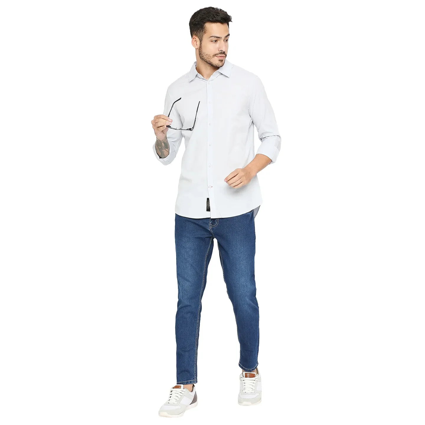 Grey Slim Straight Fit Regular Collar Long Sleeves Cotton Men's Shirt by Being Human Clothing - Image 6