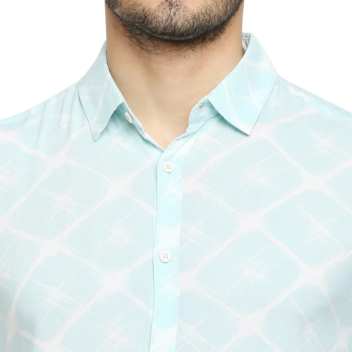 Blue Slim Straight Fit Regular Collar Short Sleeves Cotton Men's Shirt by Being Human Clothing - Image 5